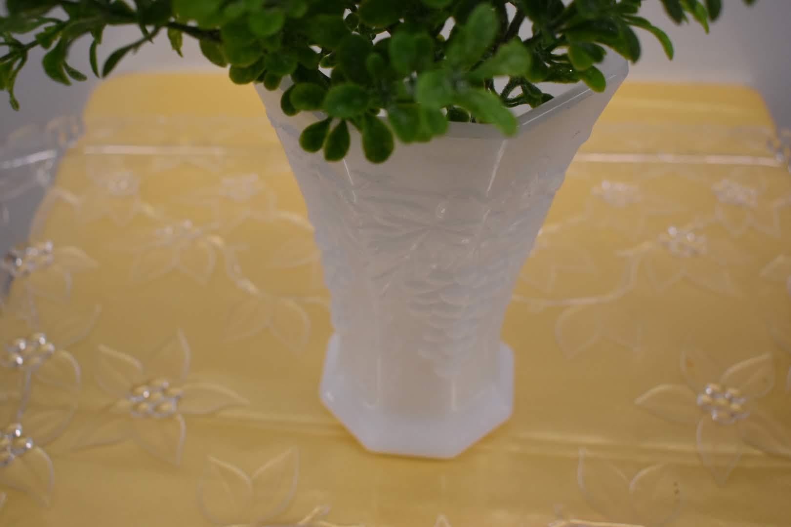 Porcelain Opaque Milk Glass - Grape Vine Emboss - Collectible -  Vase