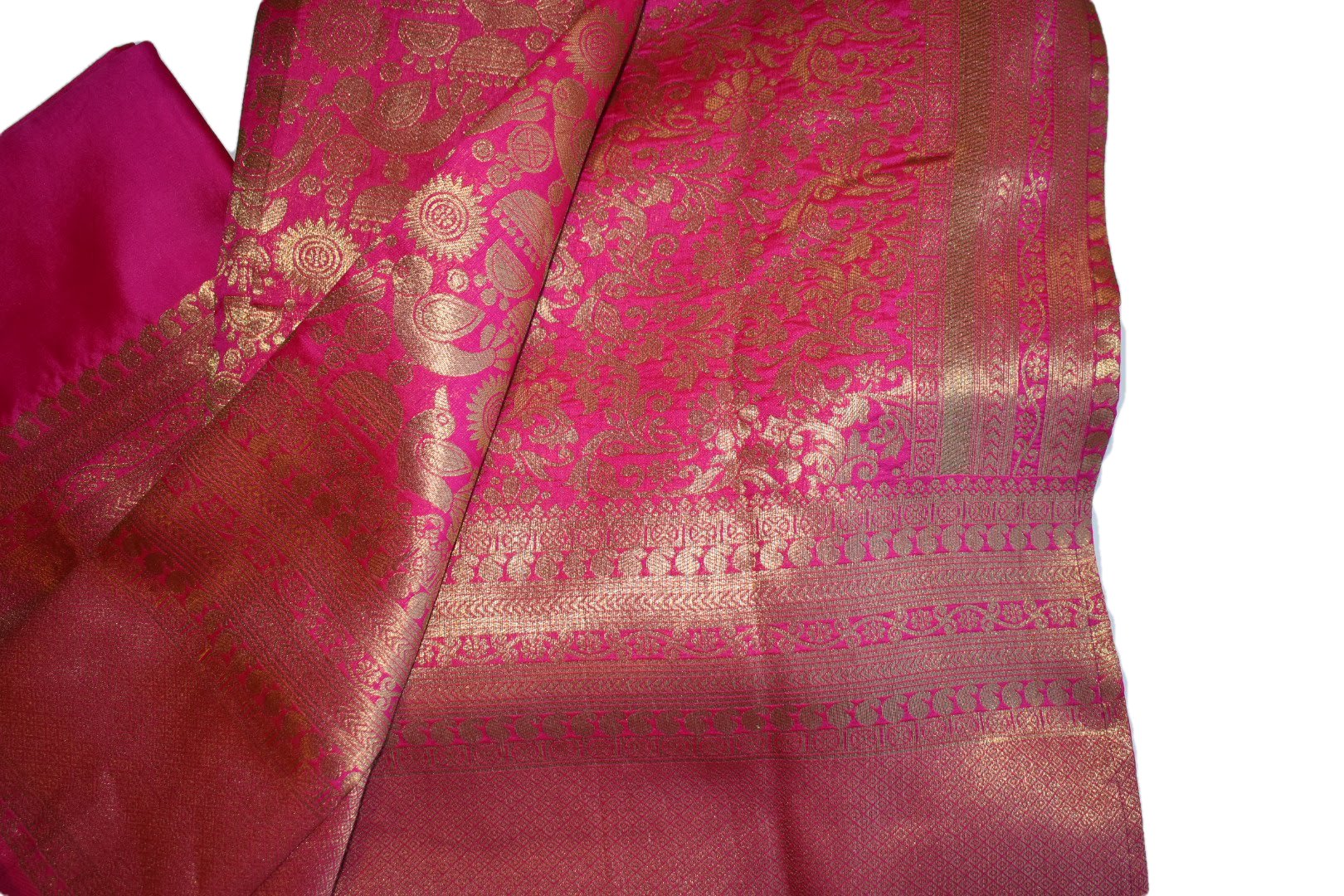 Pink Color - Silk Saree -  Zari Thread Peacock pattern