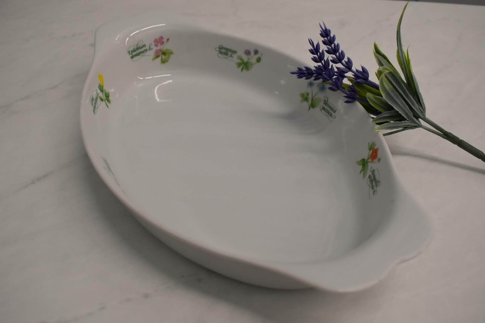 Fine Porcelain China - Botanical Floral Pattern - Au Gratin Casserole - Mid Century