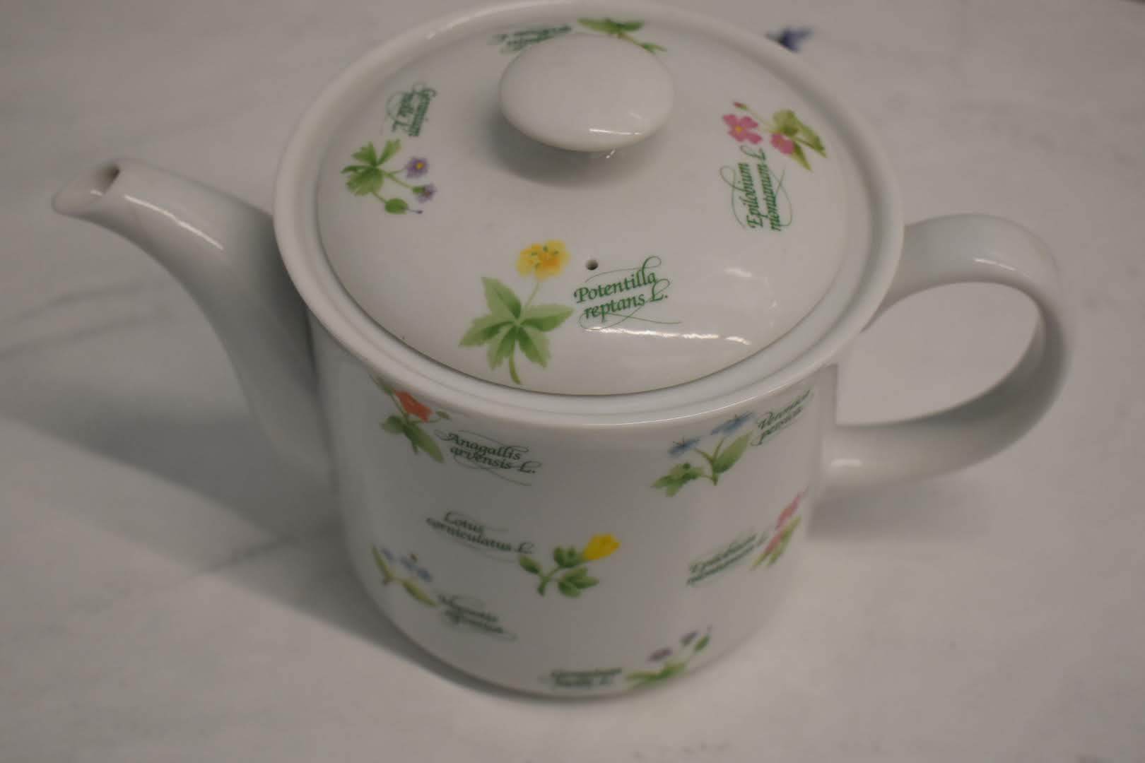 Anchor Hocking Fine Porcelain China - Botanical Floral Pattern - Tea/Coffee Pot - Mid Century