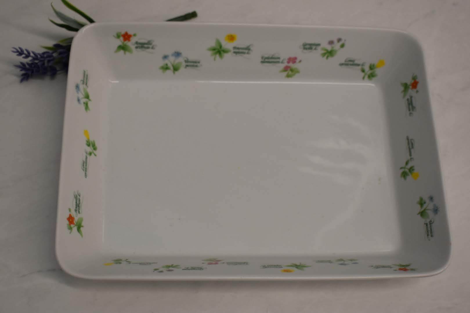 Anchor Hocking Fine Porcelain China - Botanical Floral Pattern - Square Casserole Dish - Mid Century
