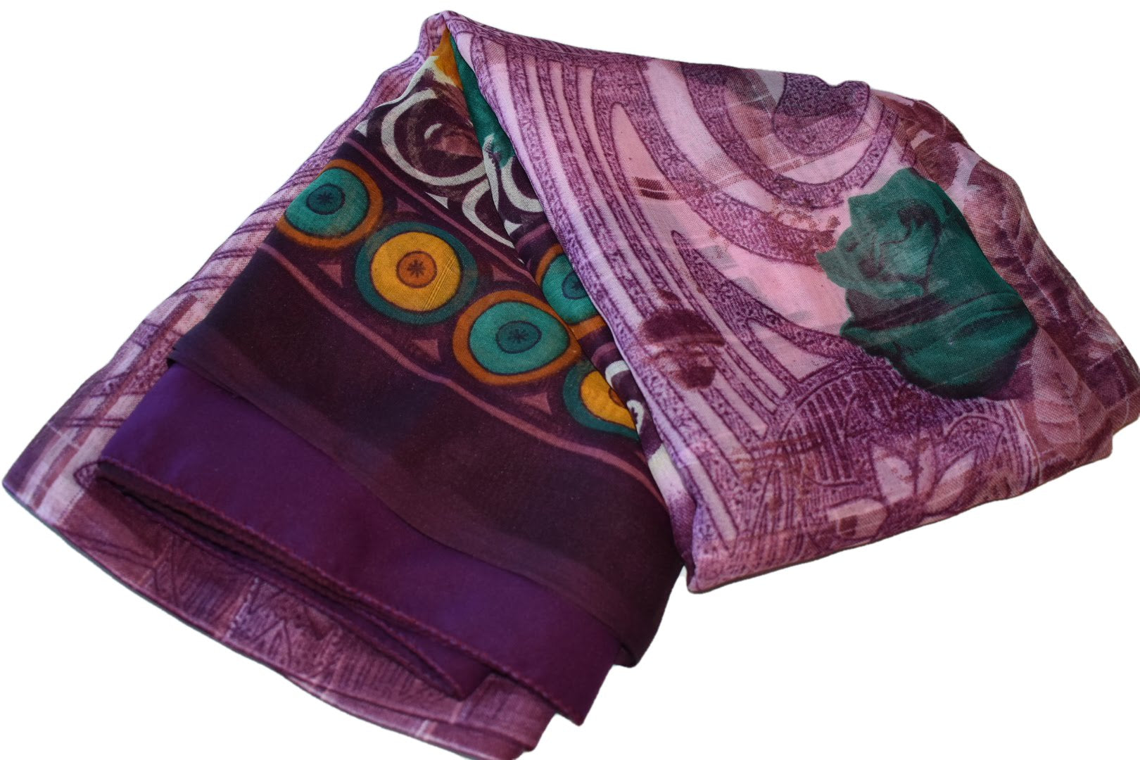 Purple Color - Georgette Saree - Printed Pattern - Contrast Border