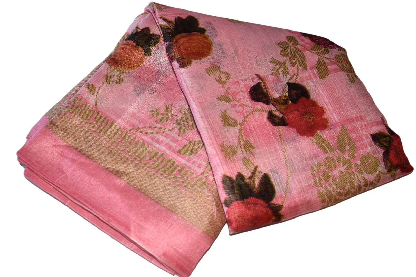 Pink Gold Color - Art Silk Saree - Printed Pattern