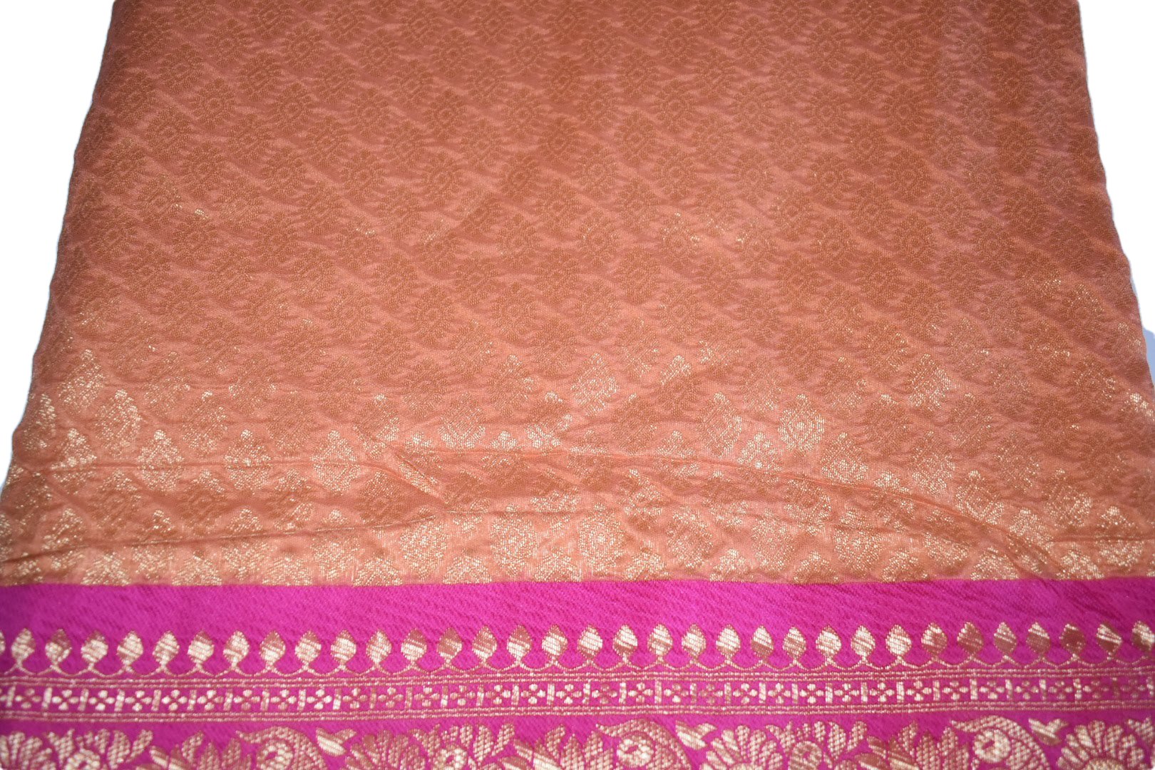 Peach Color - Silk Saree - Silk Zari Thread Peacock, Elephant Woven Pattern
