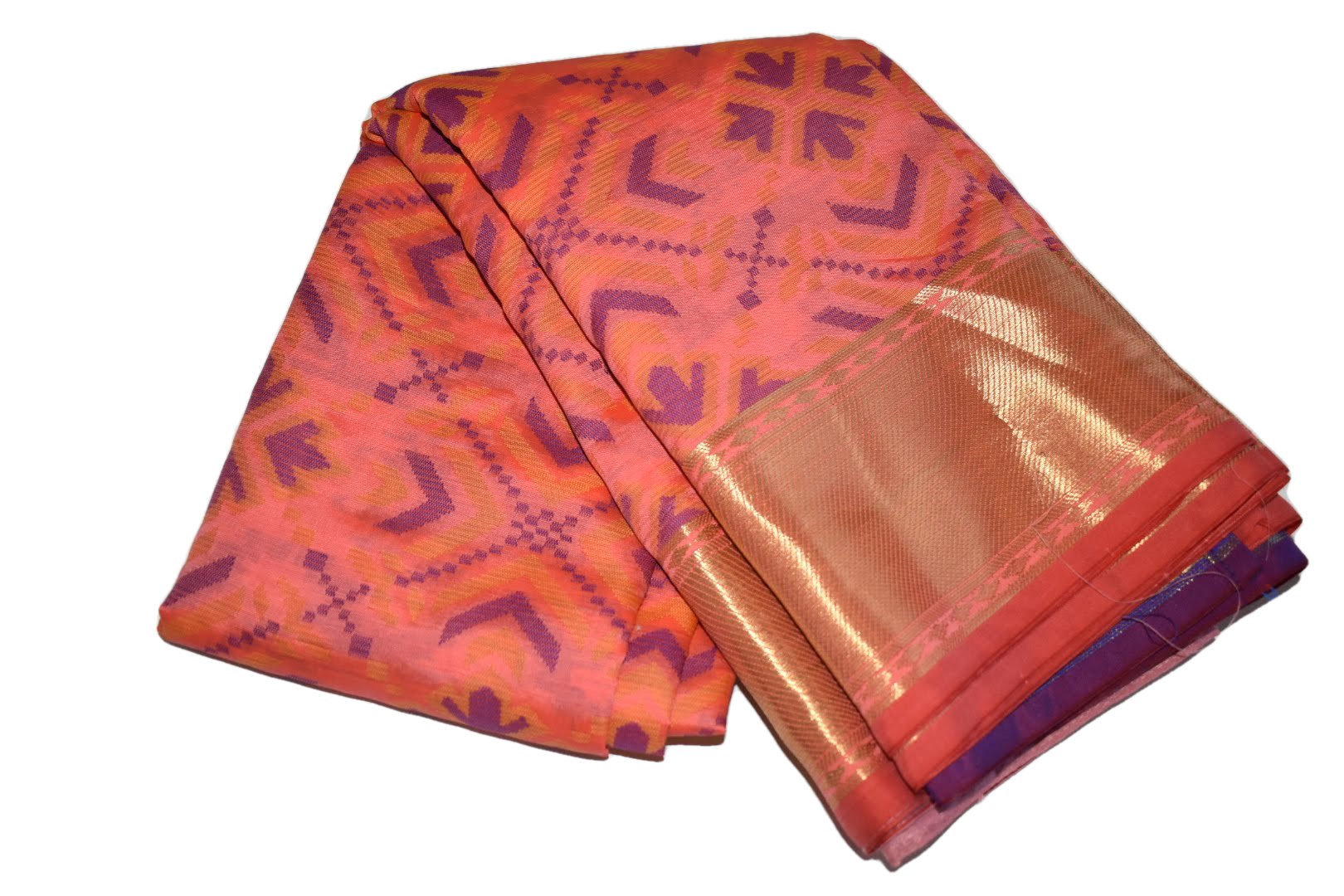 Orange Color - Semi Silk Saree - Silk Zari Border - Silk Blend