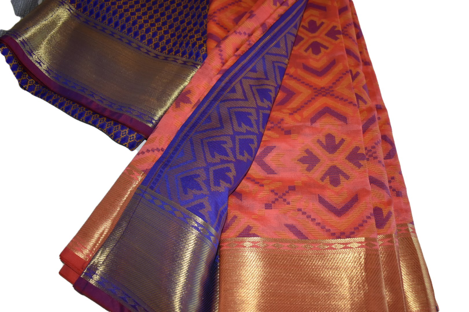 Orange Color - Semi Silk Saree - Silk Zari Border - Silk Blend