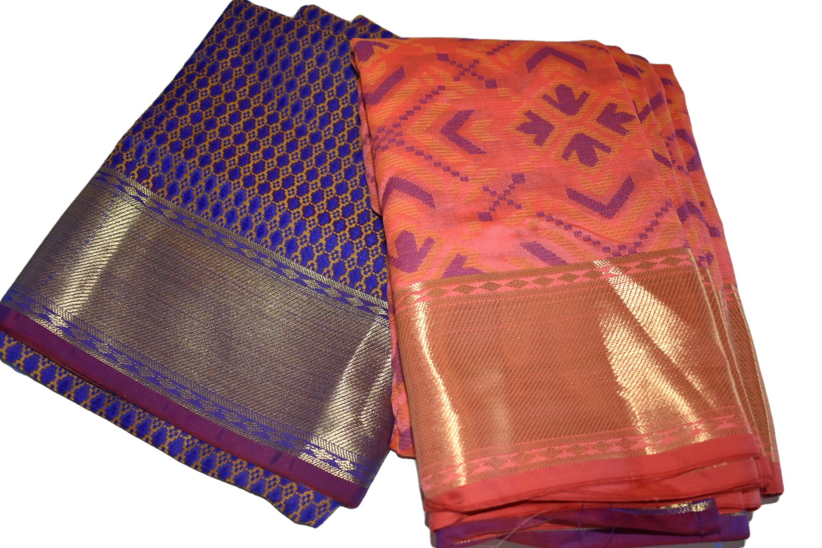 Orange Color - Semi Silk Saree - Silk Zari Border - Silk Blend