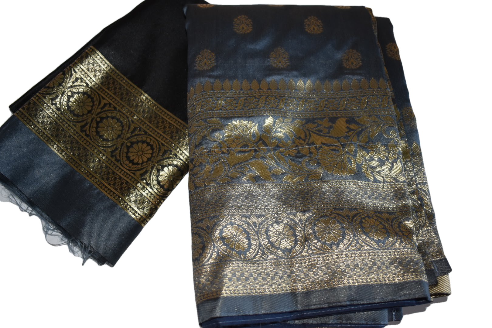 Grey Color - Silk Saree - Floral Silk Zari Thread
