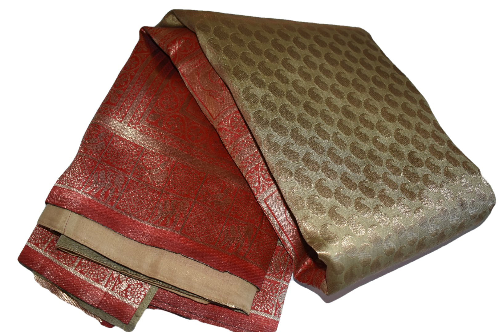 Light Brown Green Color - Banarasi Silk Saree - Zari thread Pattern - Wide Border