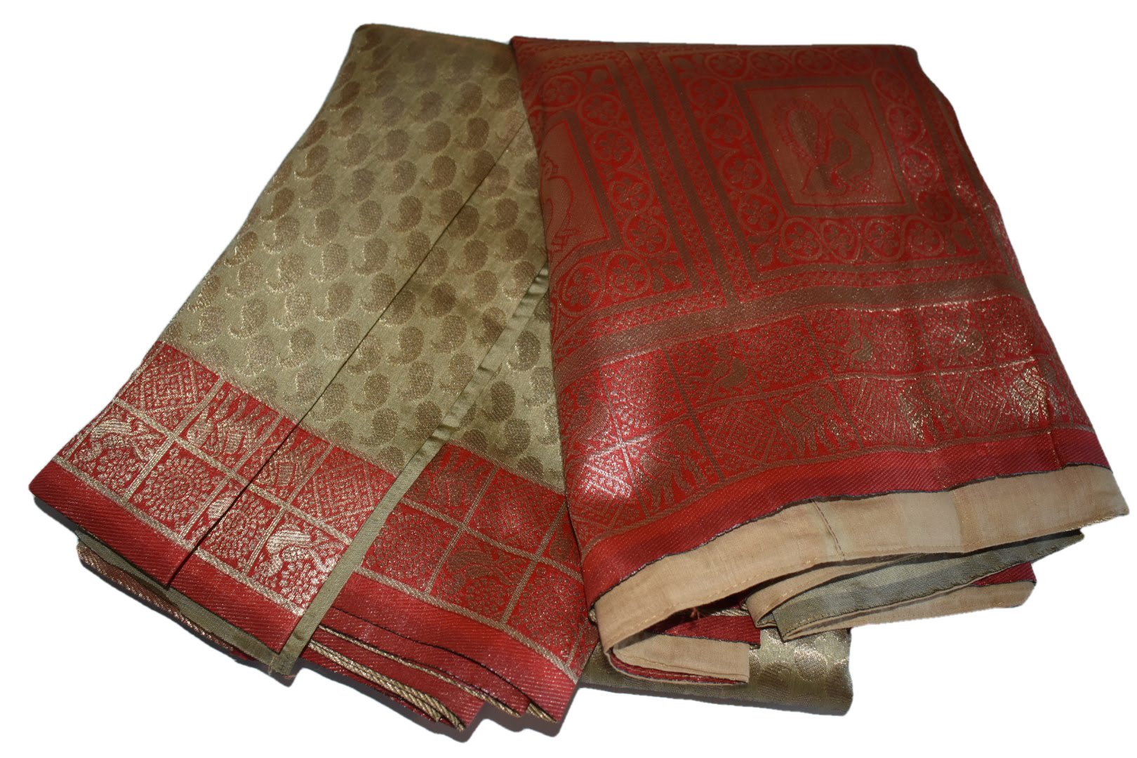 Light Brown Green Color - Banarasi Silk Saree - Zari thread Pattern - Wide Border