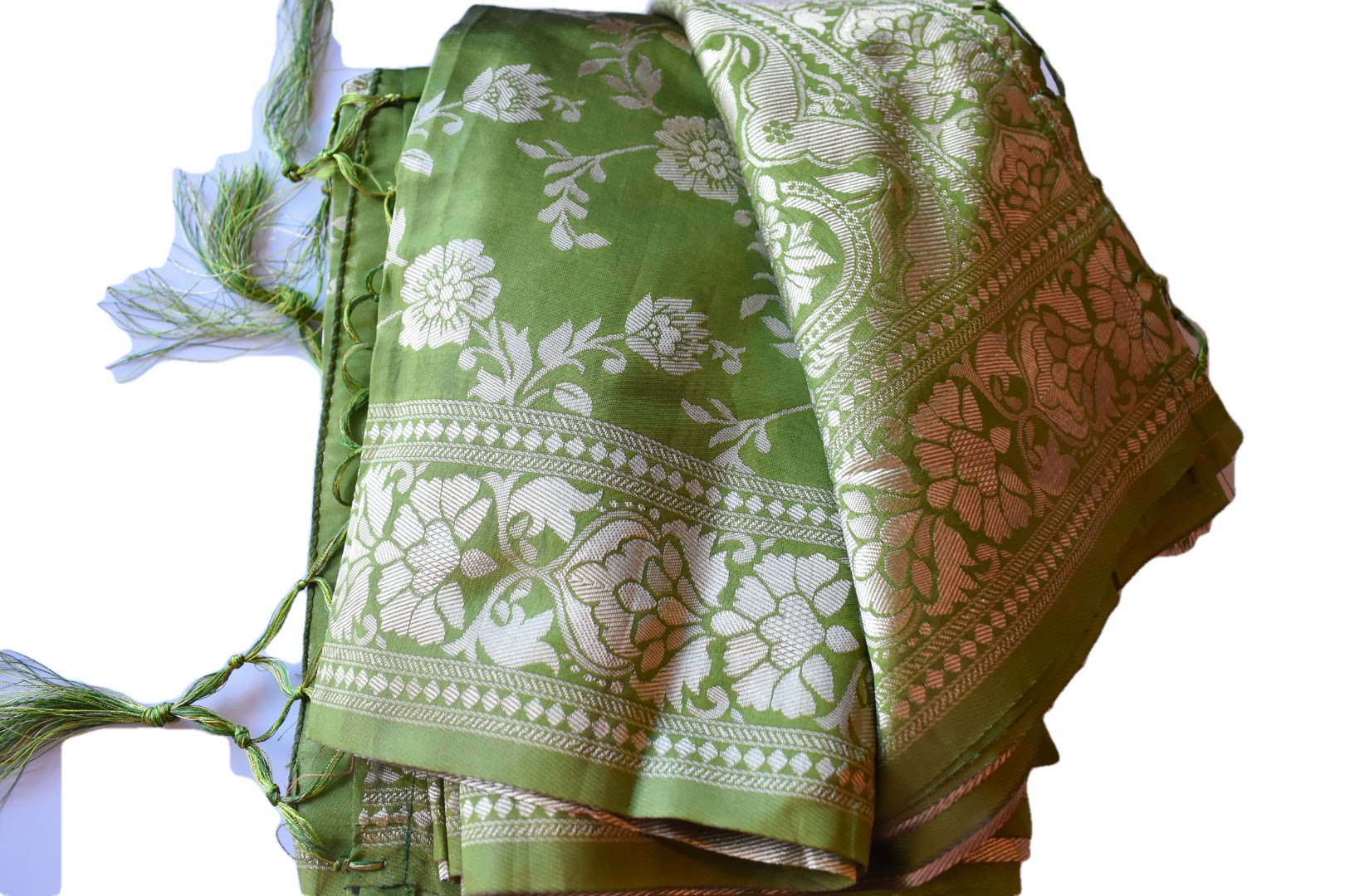 Green II Color - Banarasi Silk Saree with Tassels - Zari Thread Work