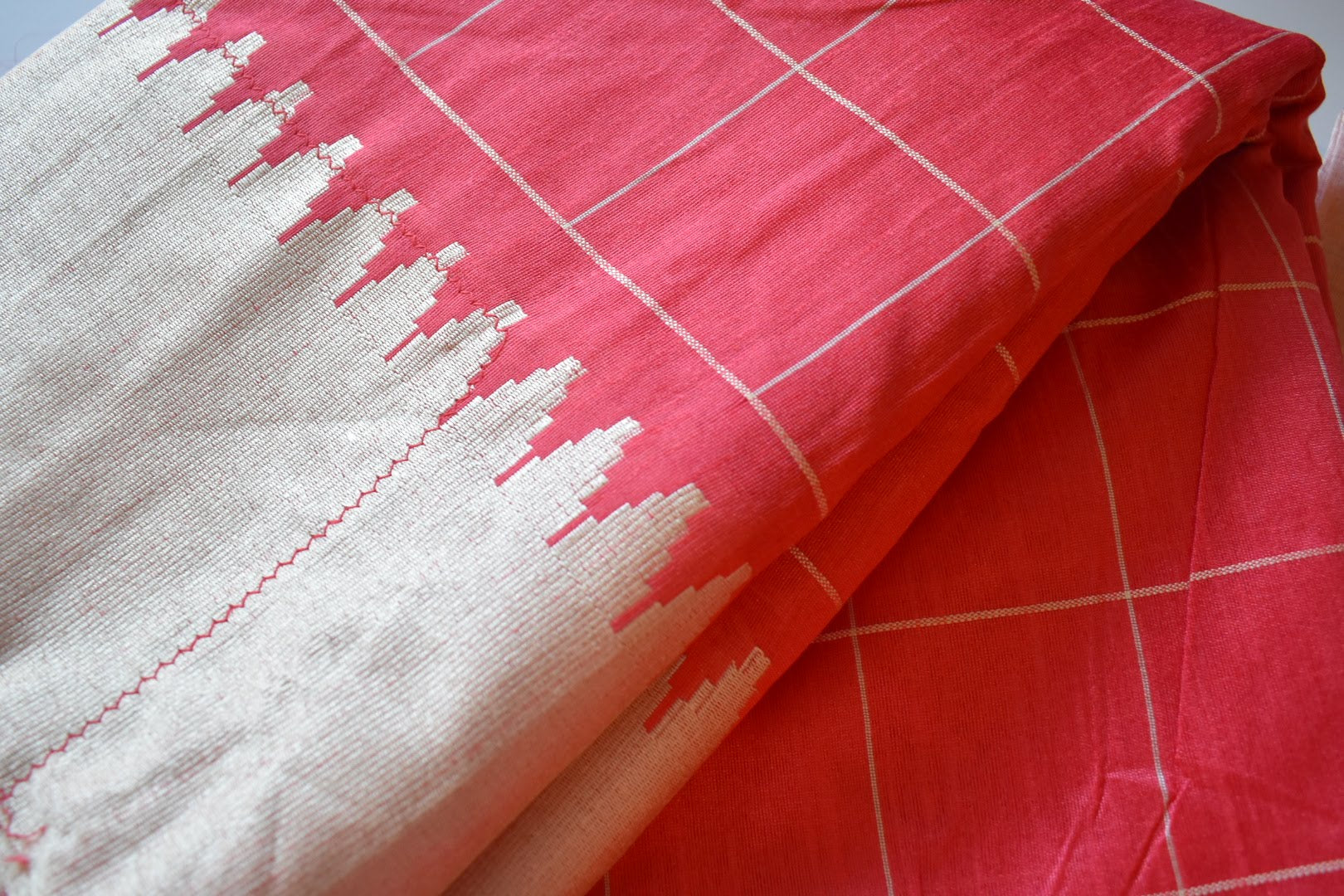Light Red Color - Raw Silk Soft Silk Saree with Tassels