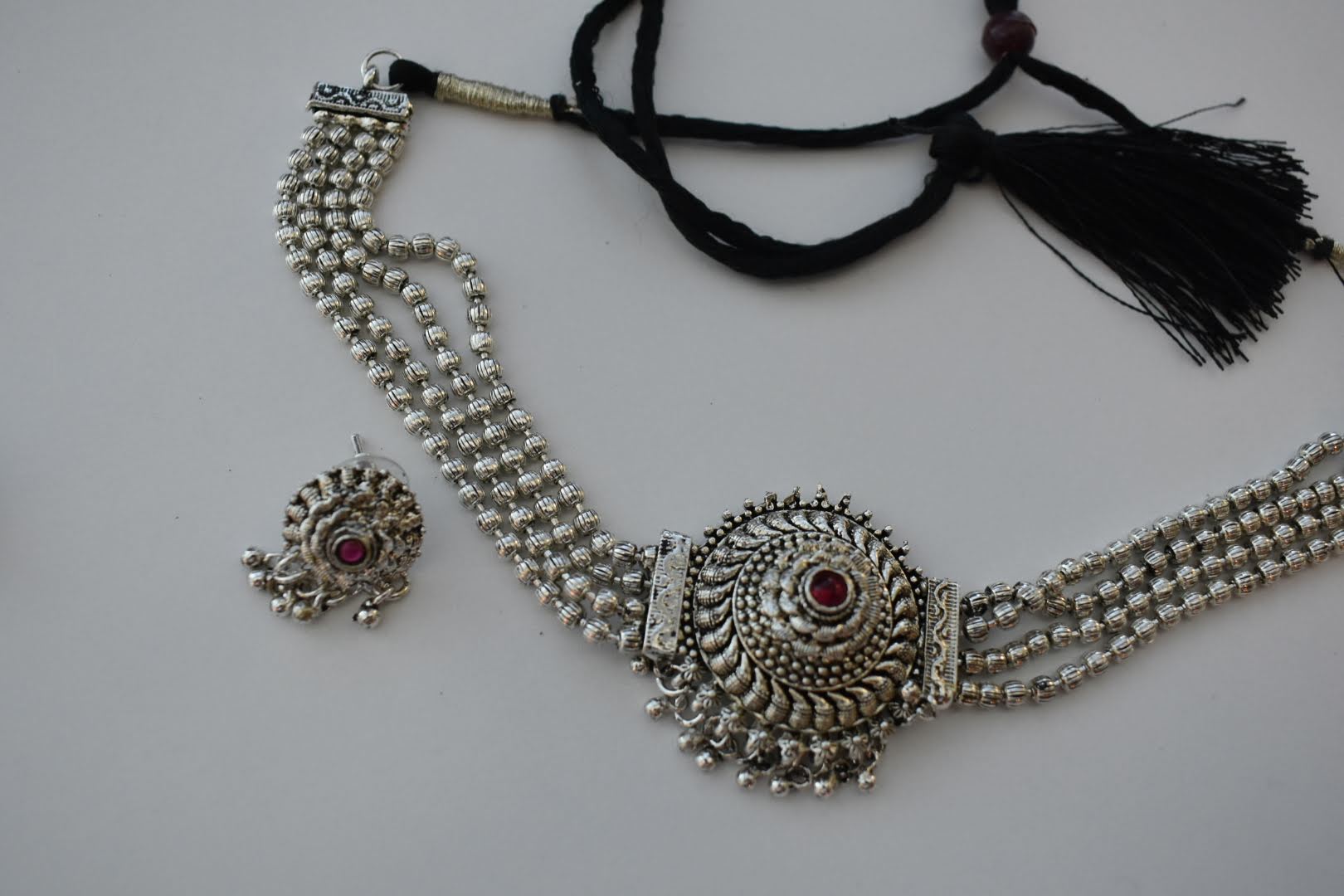 Oxidized Silver Color - Choker Necklace Set