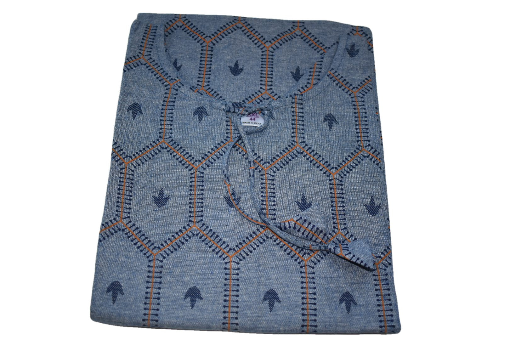 Cotton Printed Tunic Kurti - Straight Cut,  Knee Length -  Blue Color - Large