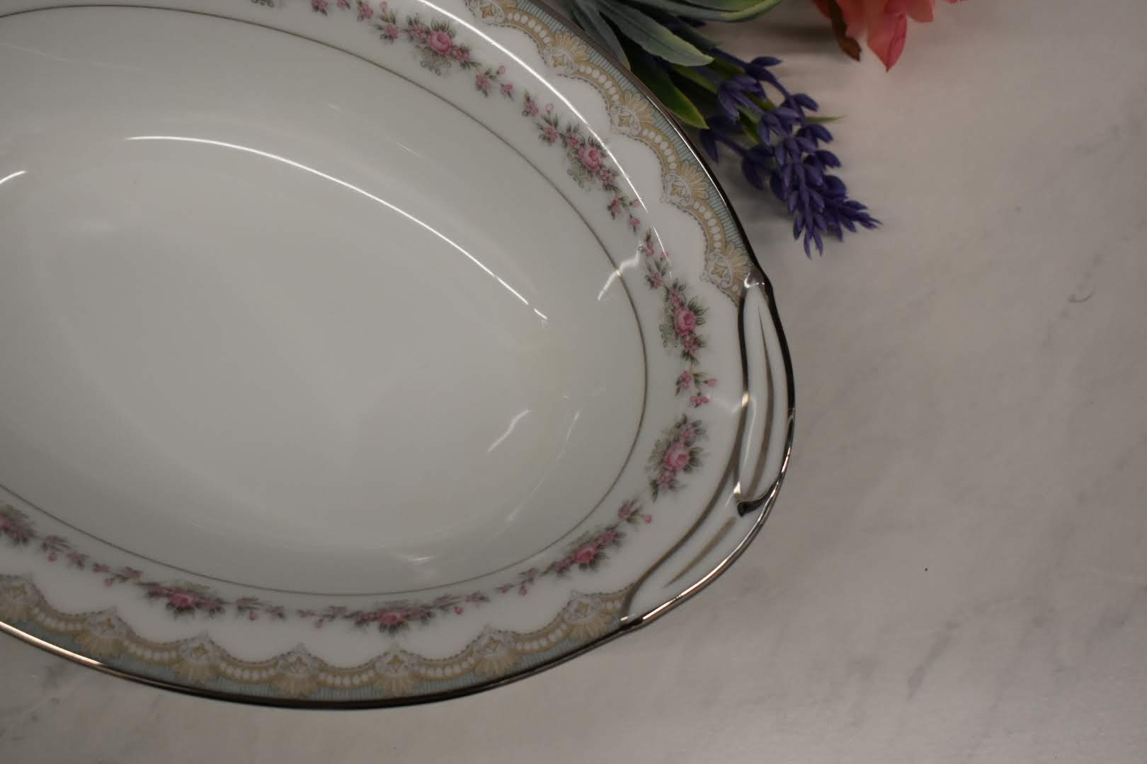 Noritake Glenwood - Fine Porcelain China - Platinum Rim - 5770 pattern - Small Bowl Platter