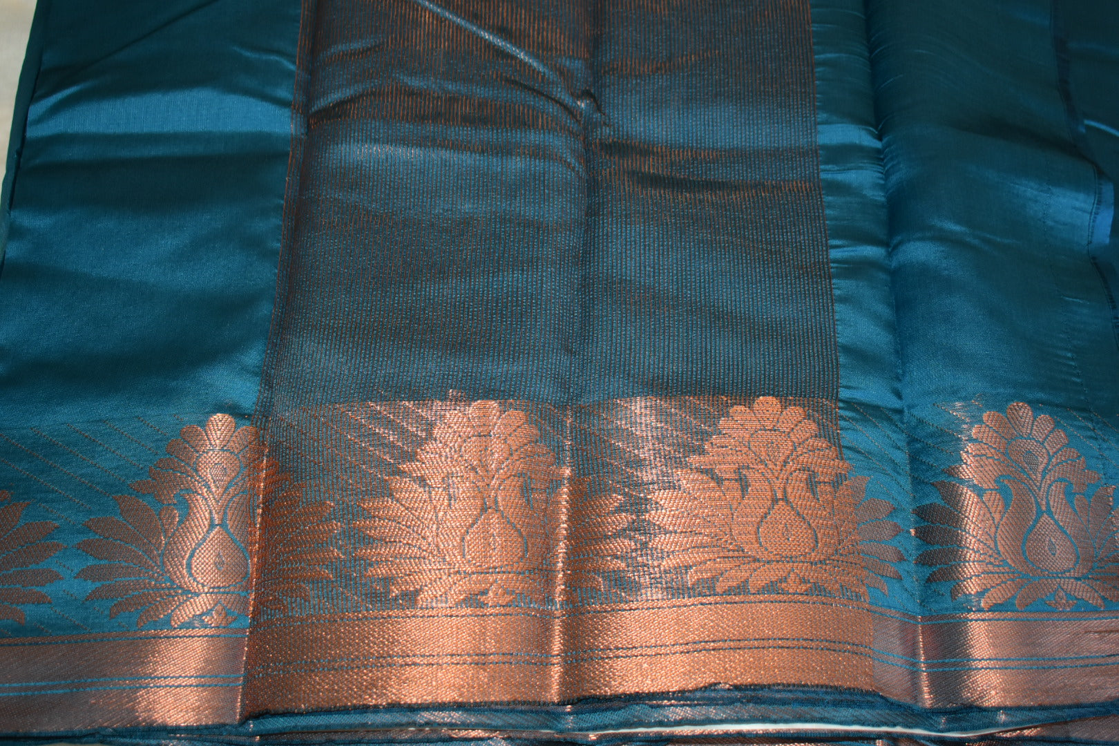 Blue Color - Semi Silk Saree with Copper Zari Silk Thread border