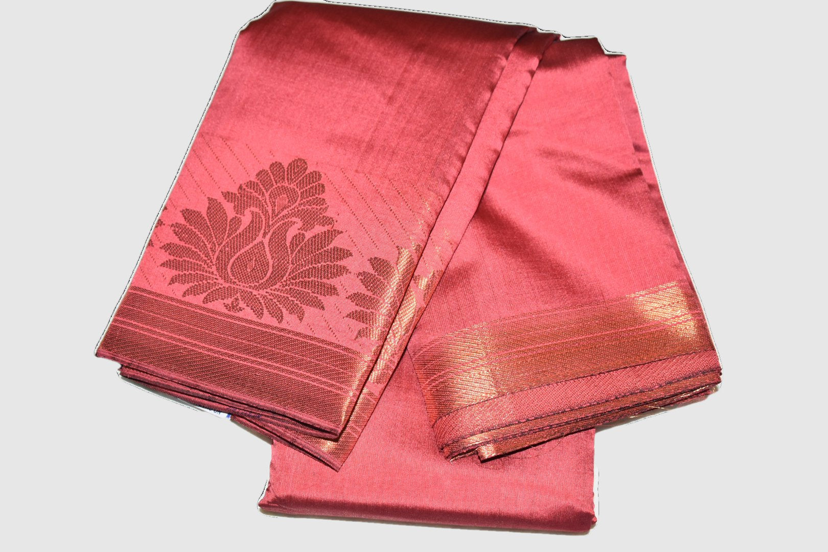 Light Peach Color - Soft Silk Saree with Rose Gold Zari Silk Thread border - Copper Zari