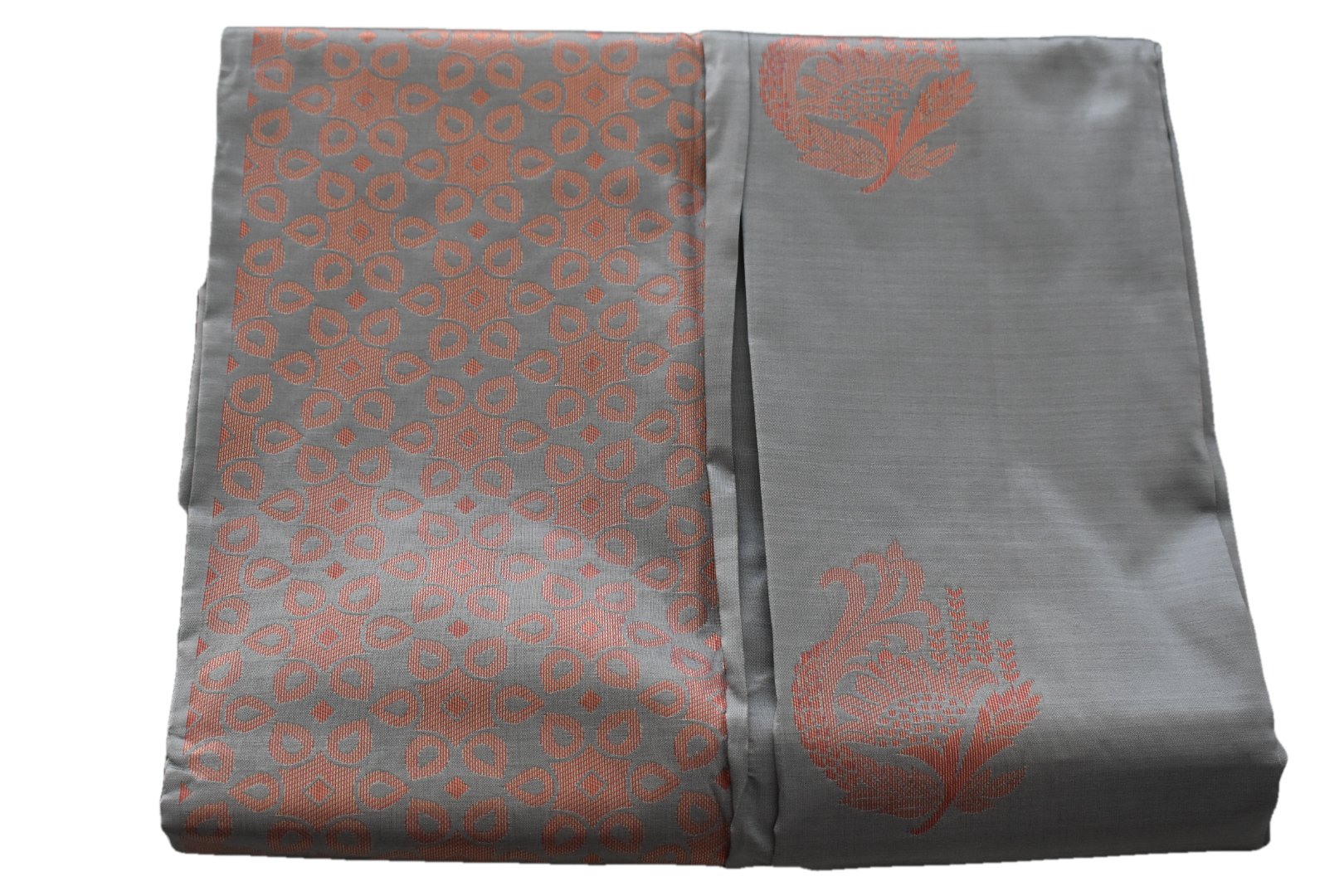 Grey Color - South Silk Saree with  Zari Silk Thread border and Pallu - Copper/ Rose Gold