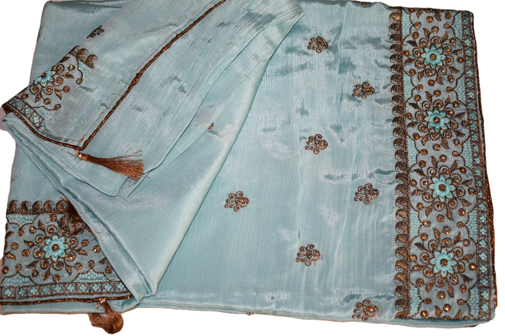 Saree Blue Color - Silk Georgette Blend Saree - Silk Zari Thread Embroidery