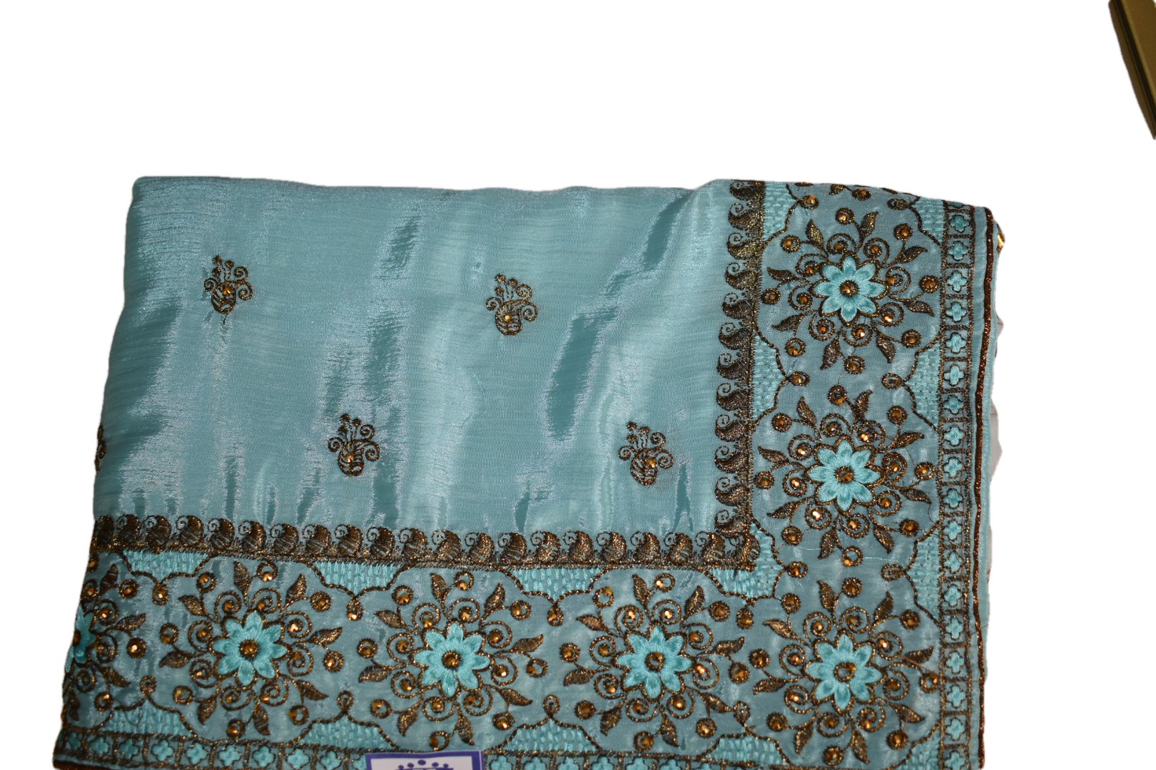 Saree Blue Color - Silk Georgette Blend Saree - Silk Zari Thread Embroidery
