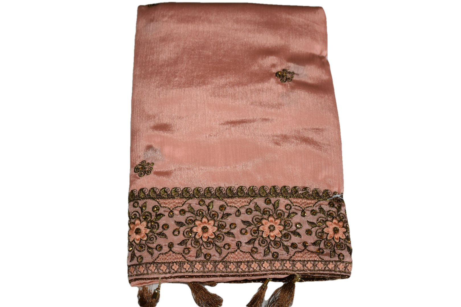 Peach Color - Silk Georgette Blend Saree - Silk Zari Thread Embroidery