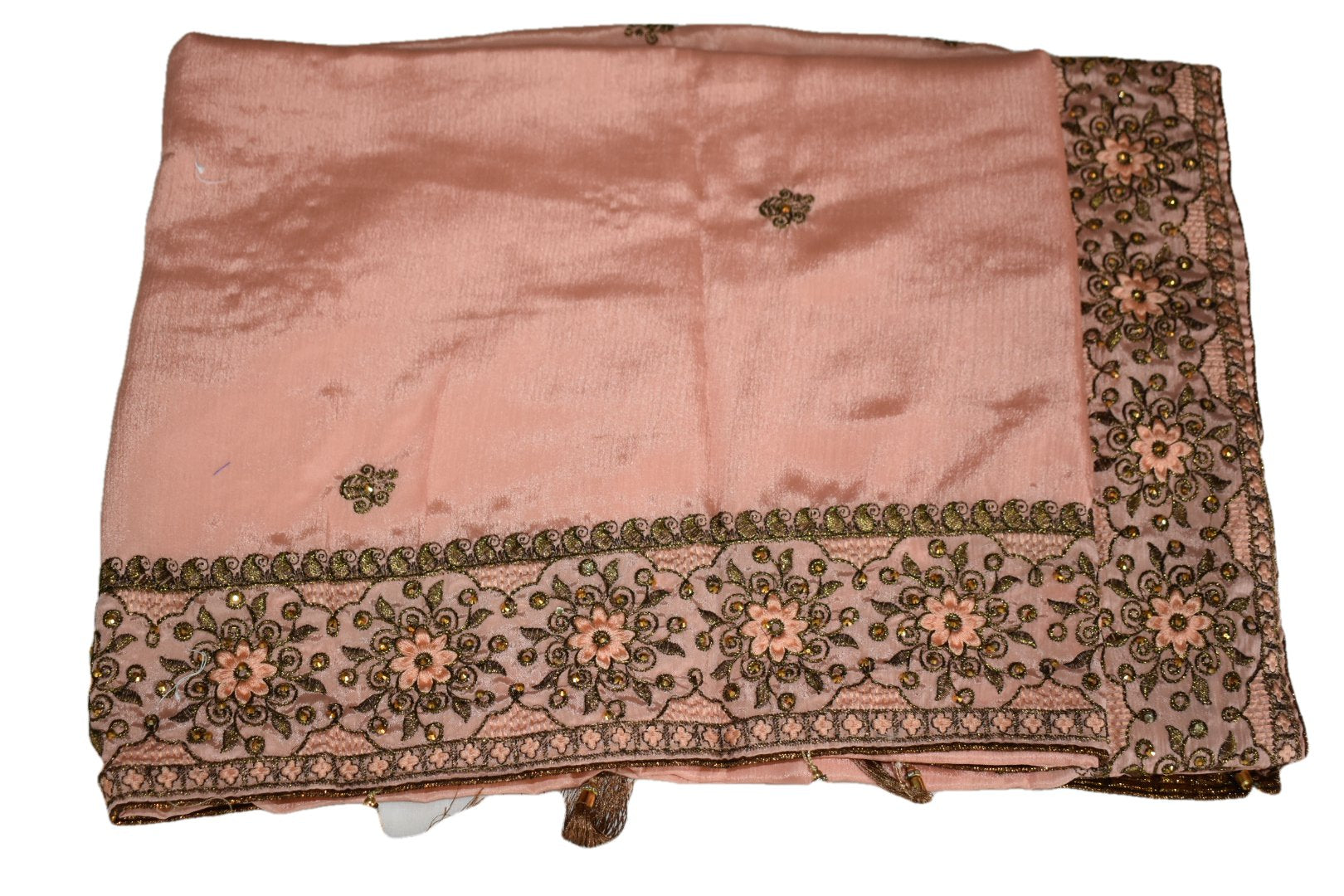 Peach Color - Silk Georgette Blend Saree - Silk Zari Thread Embroidery