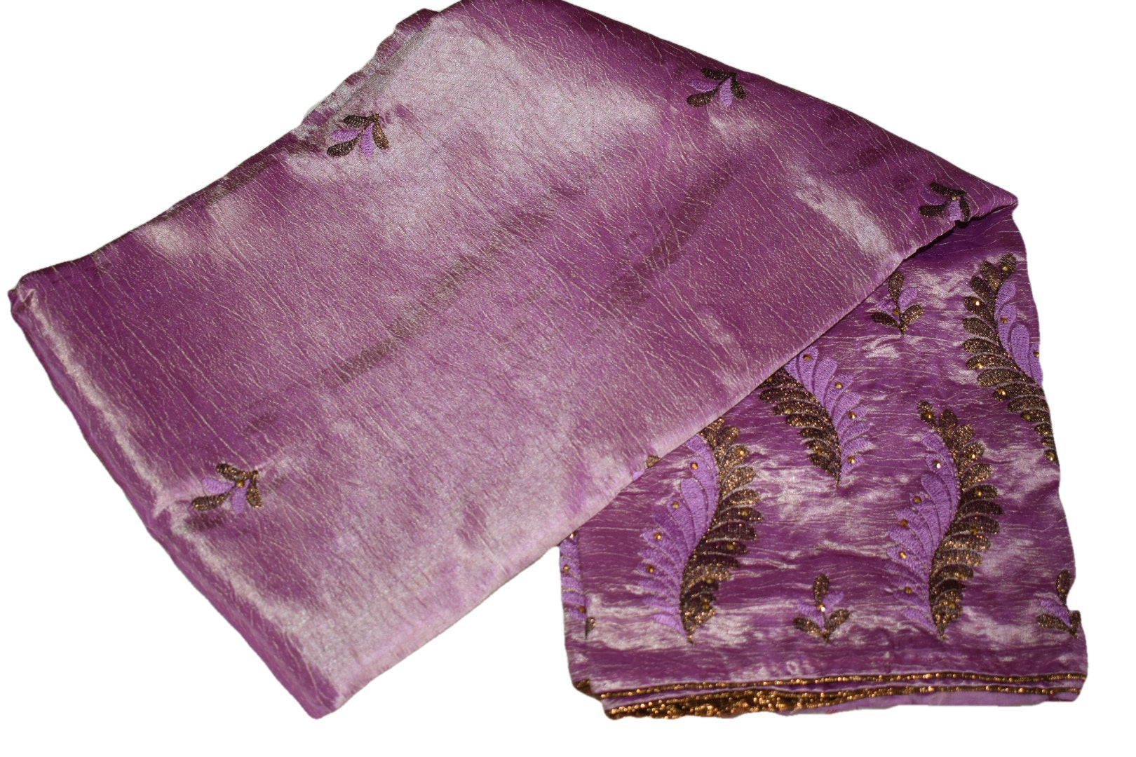 Lilac Purple Semi Silk saree Soft Fabric with dark gold Resham Embroidery