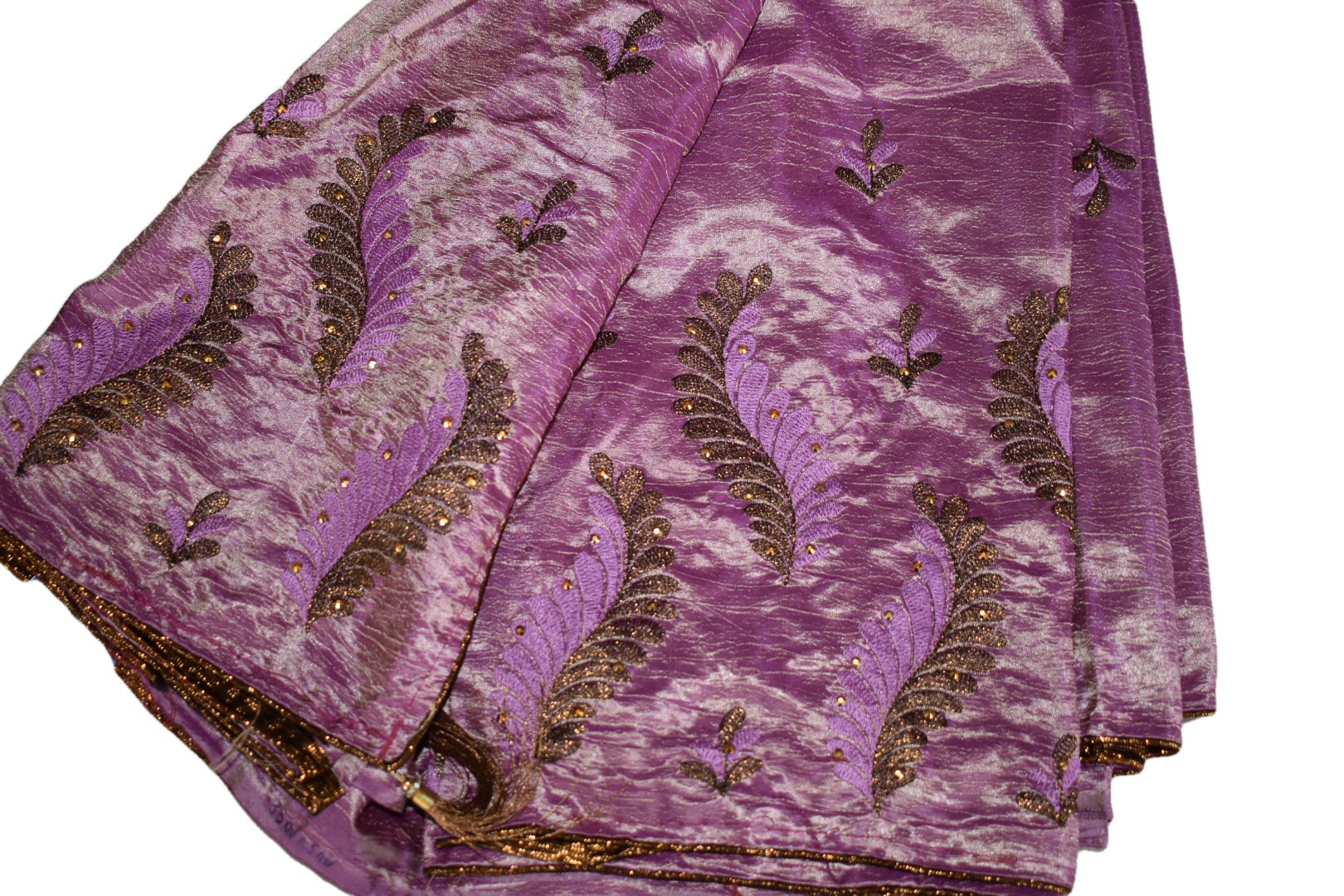 Lilac Purple Semi Silk saree Soft Fabric with dark gold Resham Embroidery