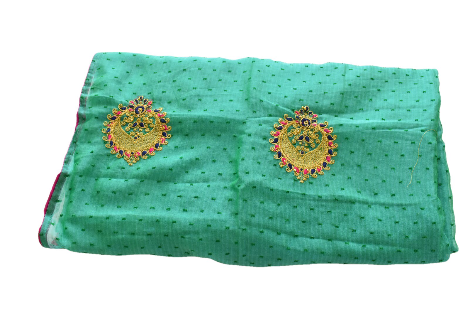 Green Color - Georgette Saree - Zari Thread Embroidery