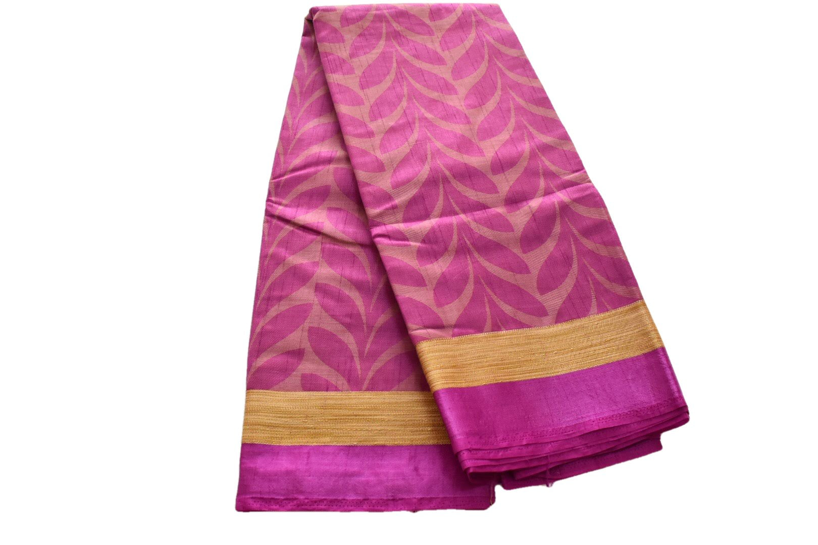Purple Color - Silk Saree Organza Saree - Leaf Pattern and Dark Gold Border
