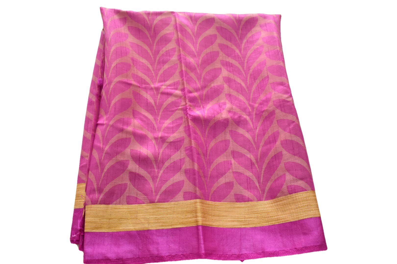 Purple Color - Silk Saree Organza Saree - Leaf Pattern and Dark Gold Border