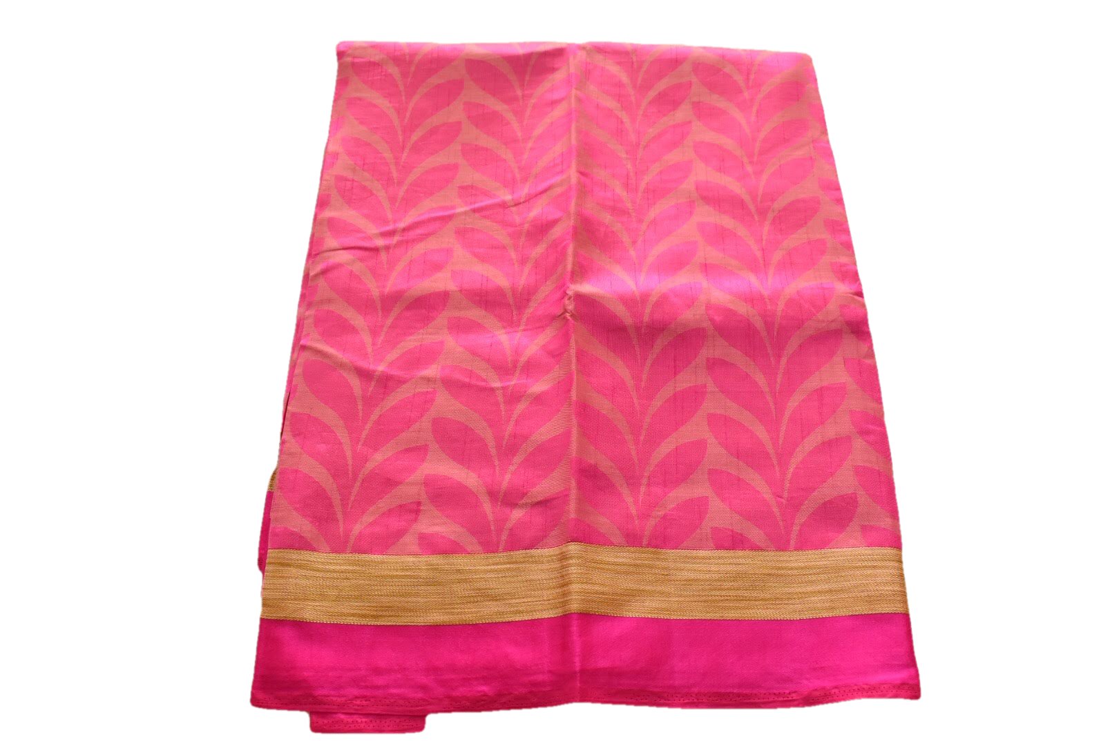 Pink II Color - Silk Organza Saree - Leaf Pattern and Dark Gold Border