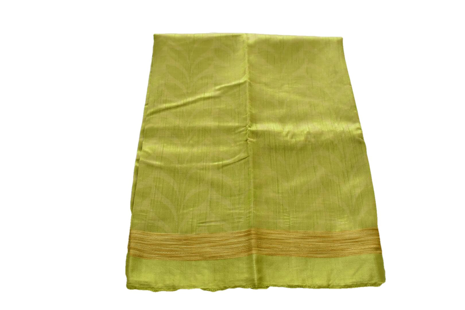 Green Color - Silk Organza Saree - Leaf Pattern and Dark Gold Border