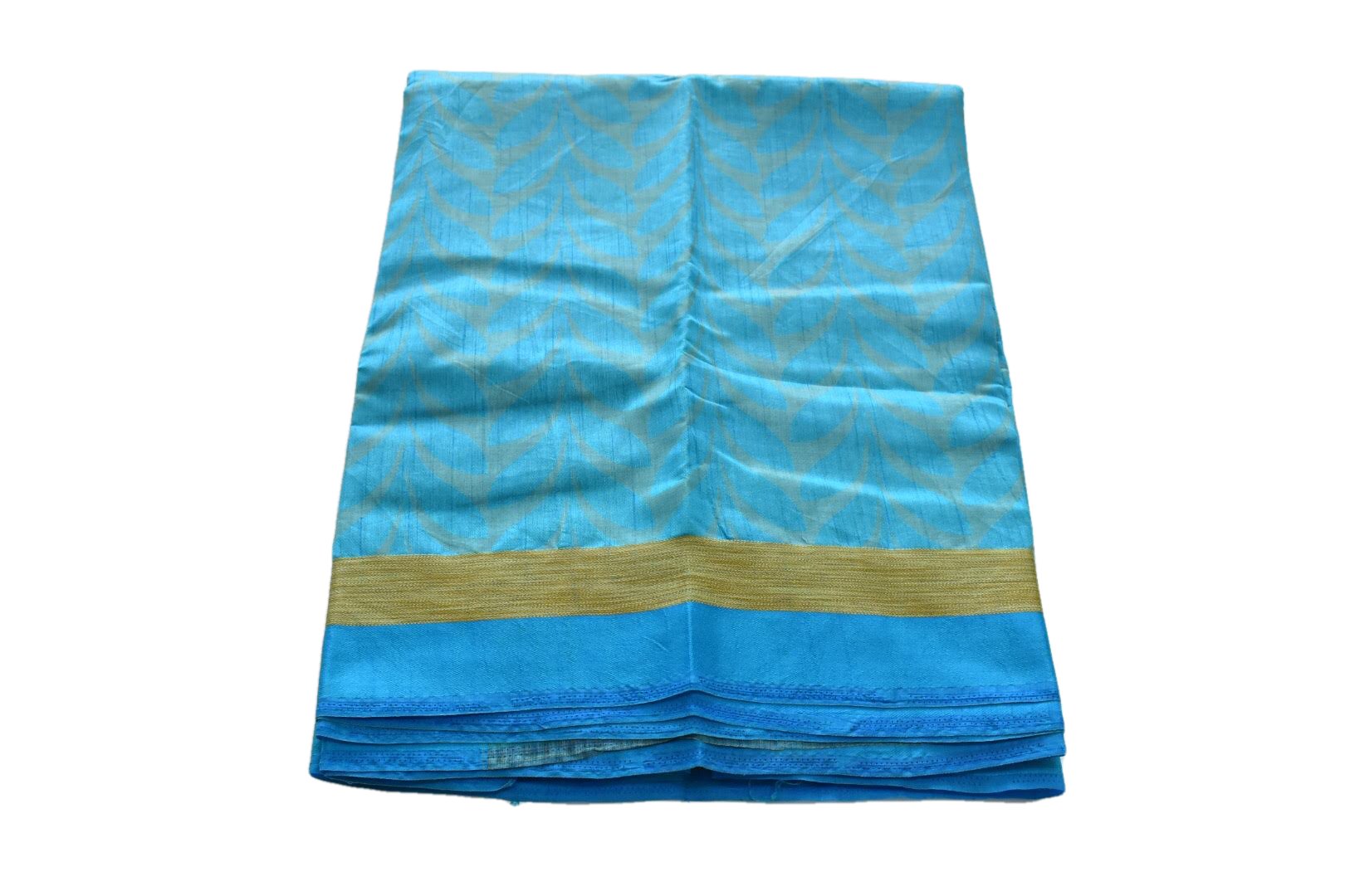 Blue Color - Silk Organza Saree - Leaf Pattern and Gold Thread Border