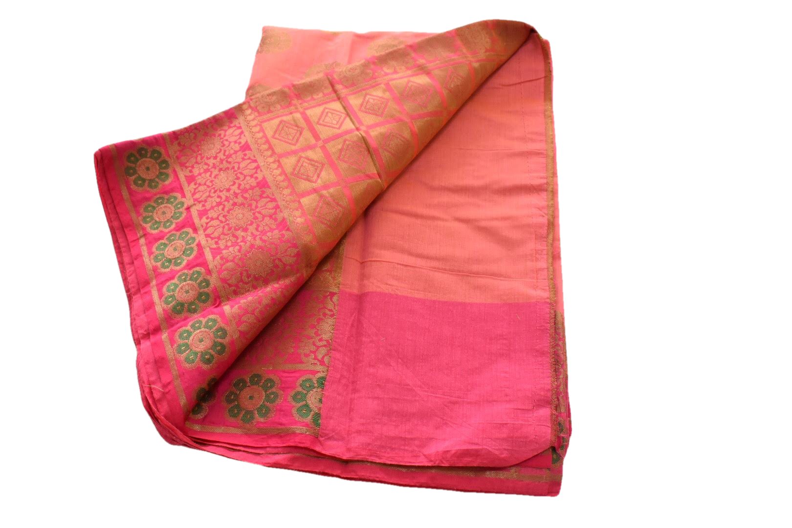 Pink Gold I Silk Cotton Saree - Zari Design