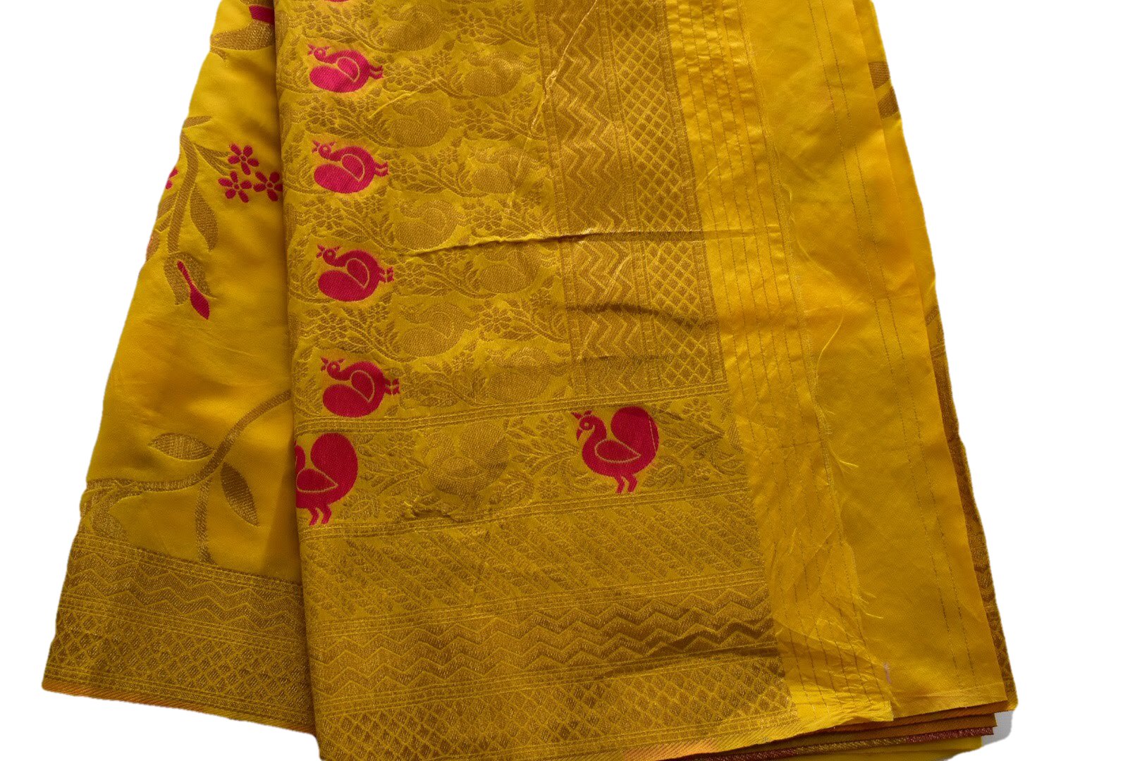 Yellow Color -  Silk Saree - Silk Thread And Zari Peacock Pattern
