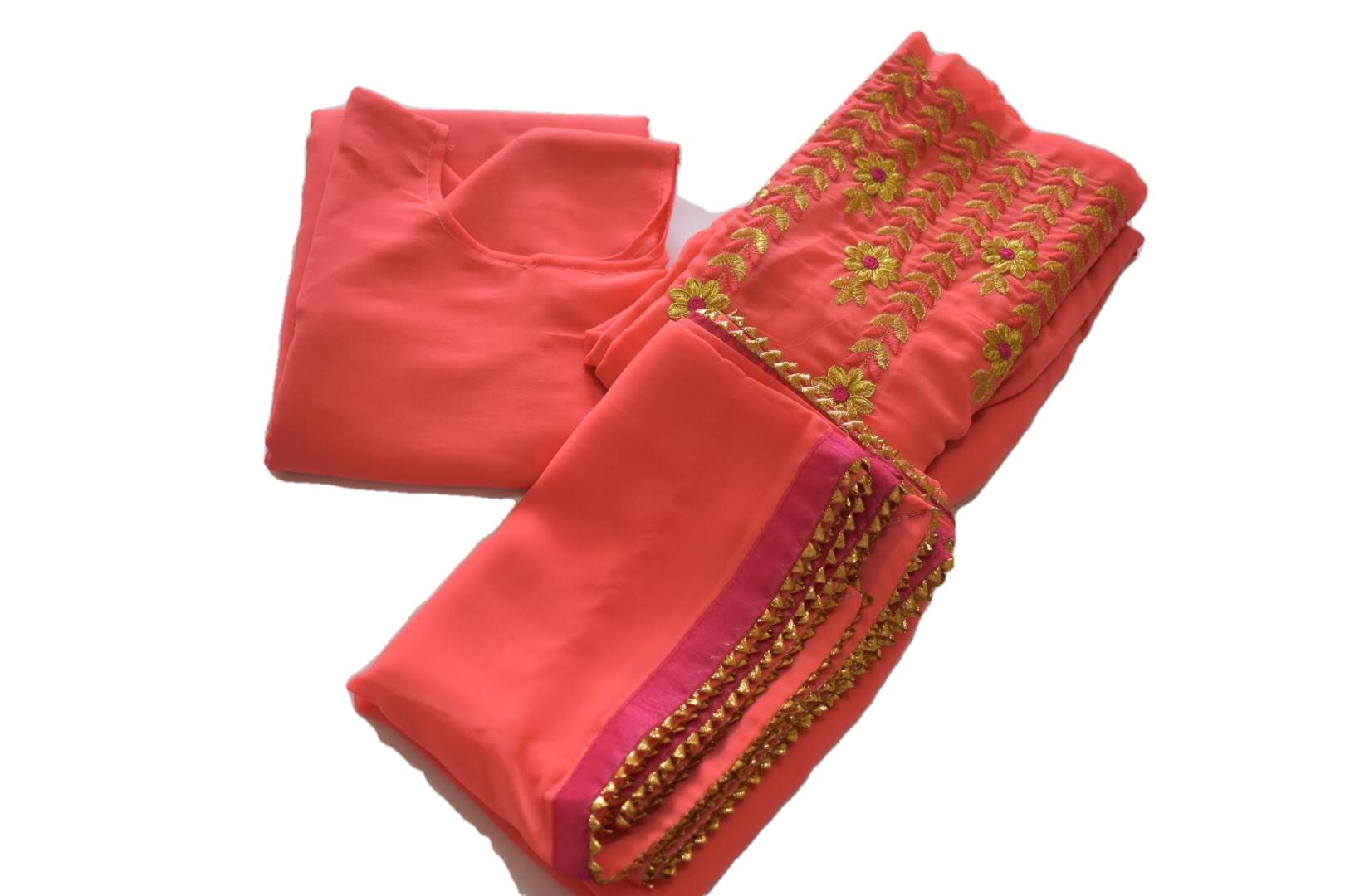 Kameez and Embroidered Palazzo Pants in Orange color