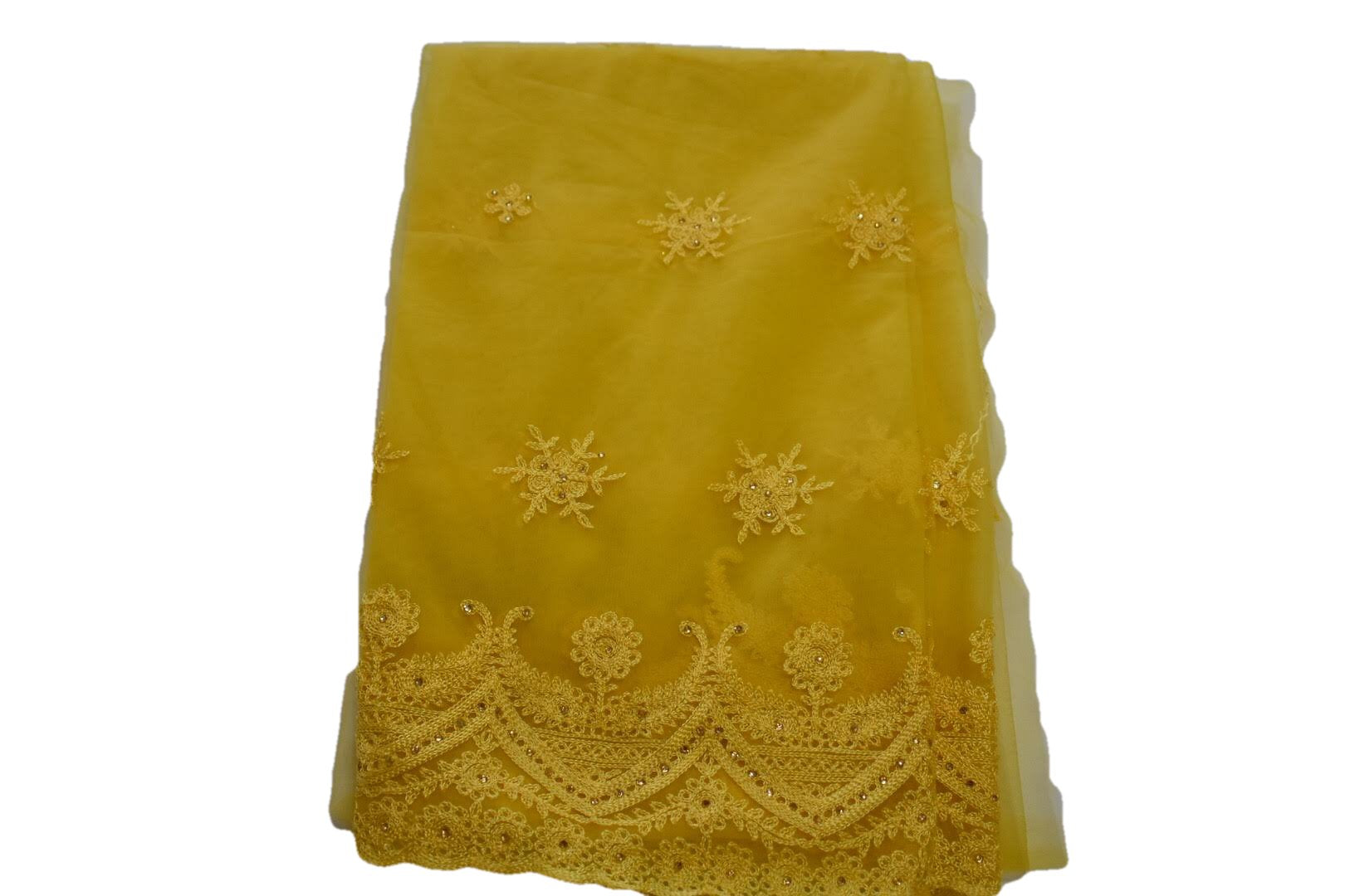 Yellow  Color - Chiffon Net Saree - Thread Embroidery