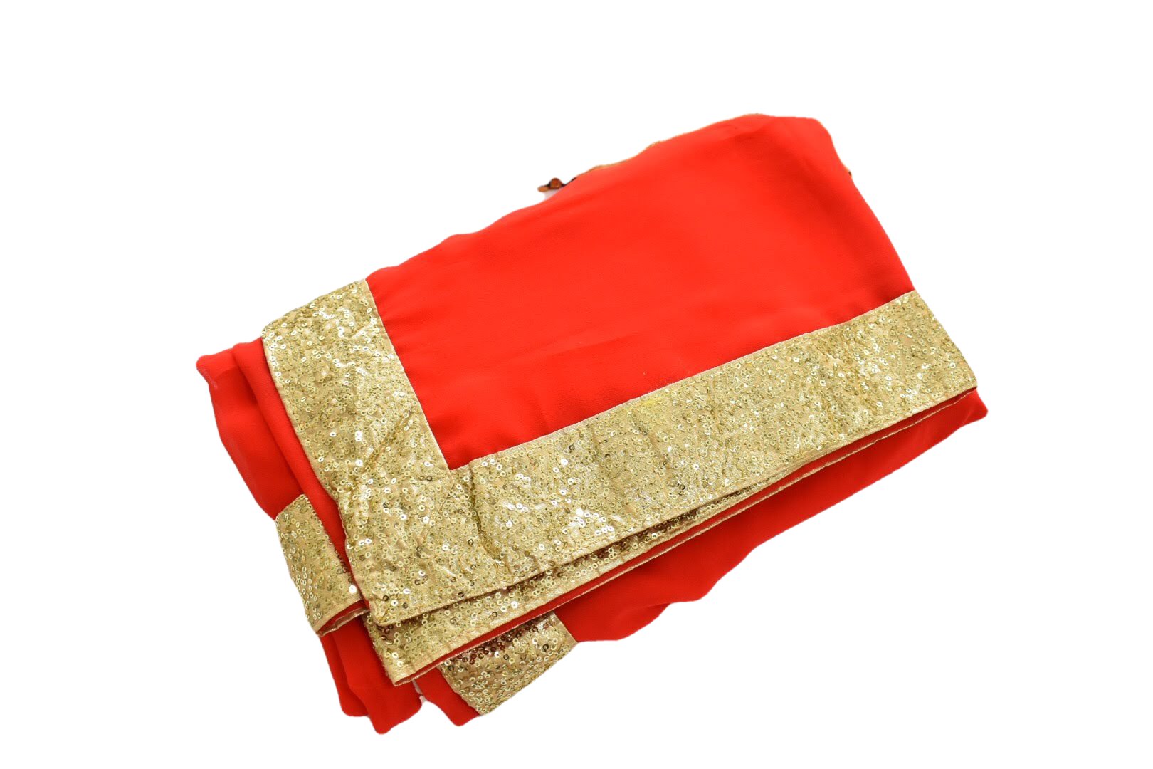 Red Color - Silk Saree Georgette  - Gold Sequin Border - Rich Elegant