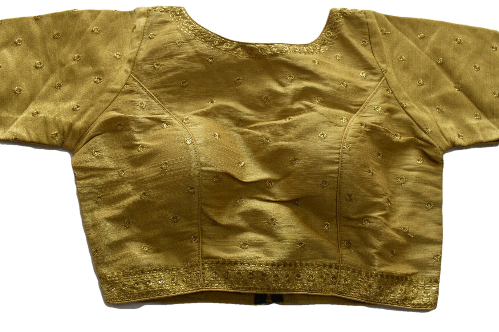 Gold Color - Pure Raw Silk - Zari Silk Thread Embroidered Blouse