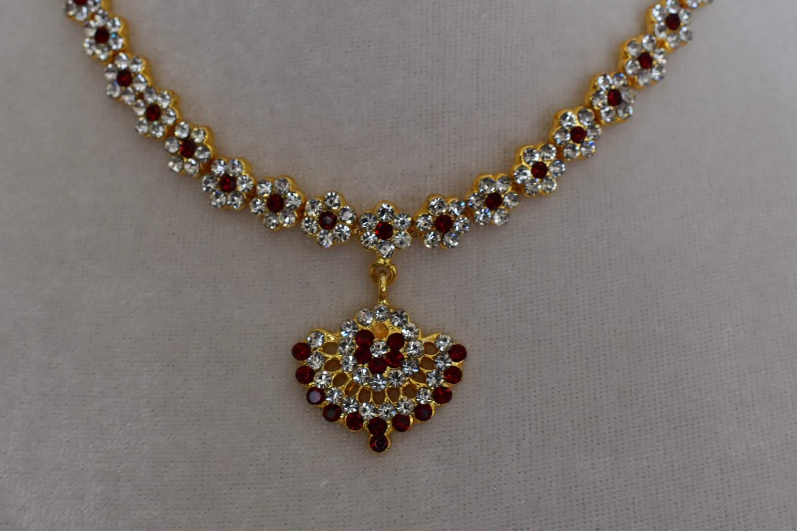 Gold Plated - Temple Jewelry - Short Necklace with Jewel stones