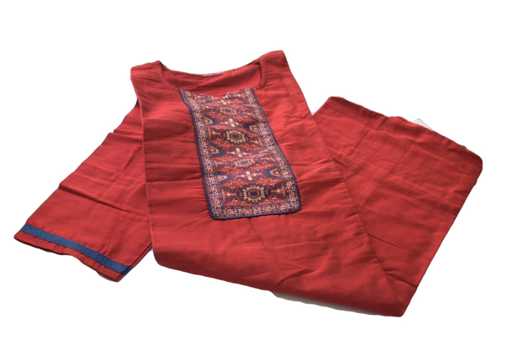 Orangish Red Color - Raw Silk Kurti Size Small/Medium - 30/32 Junior size. Big Girls size - 18 plus