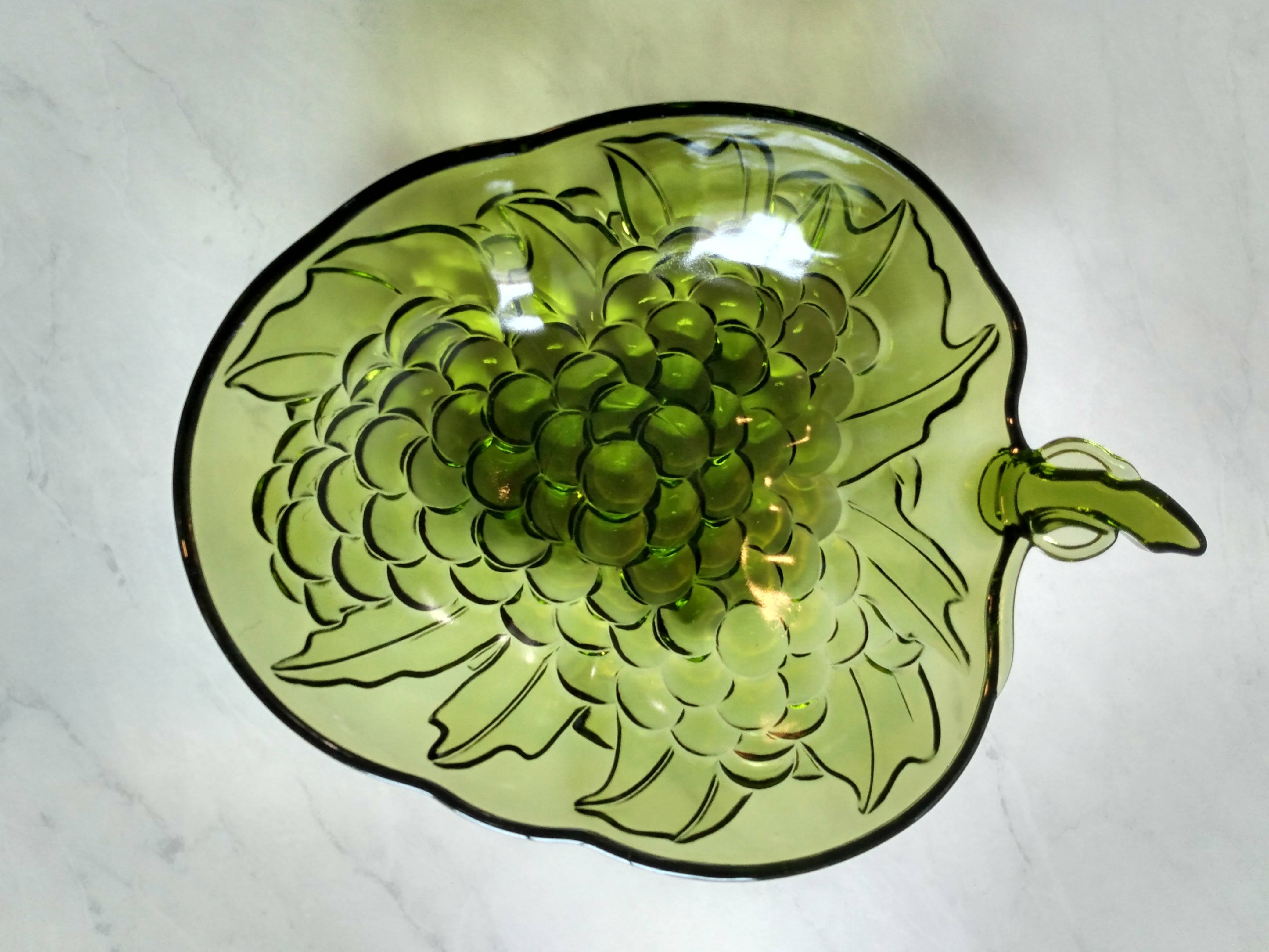 Crystal Glass - Green Color - Grape Emboss Pattern - Bowl