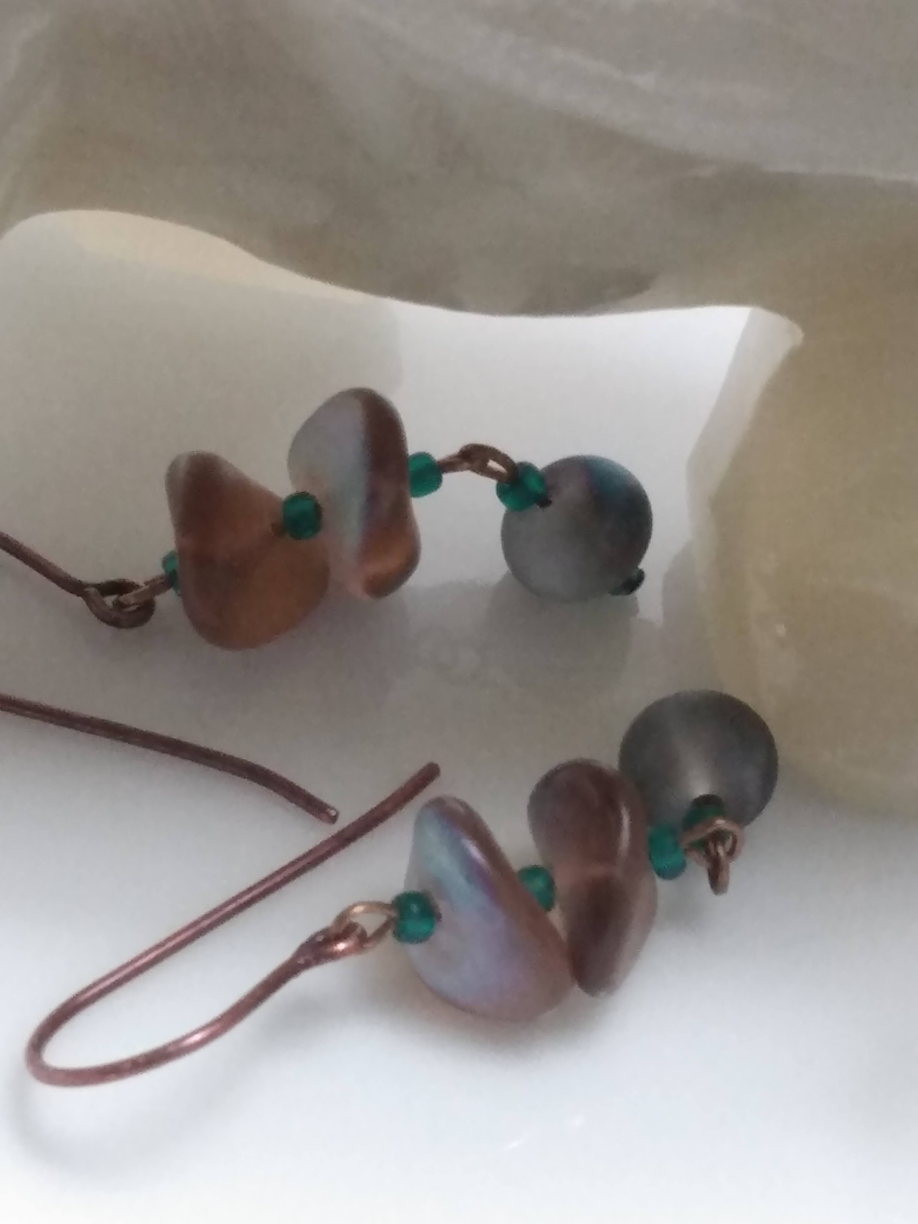 Blue Brown Color- Czech Glass Bead -Artisan Earrings