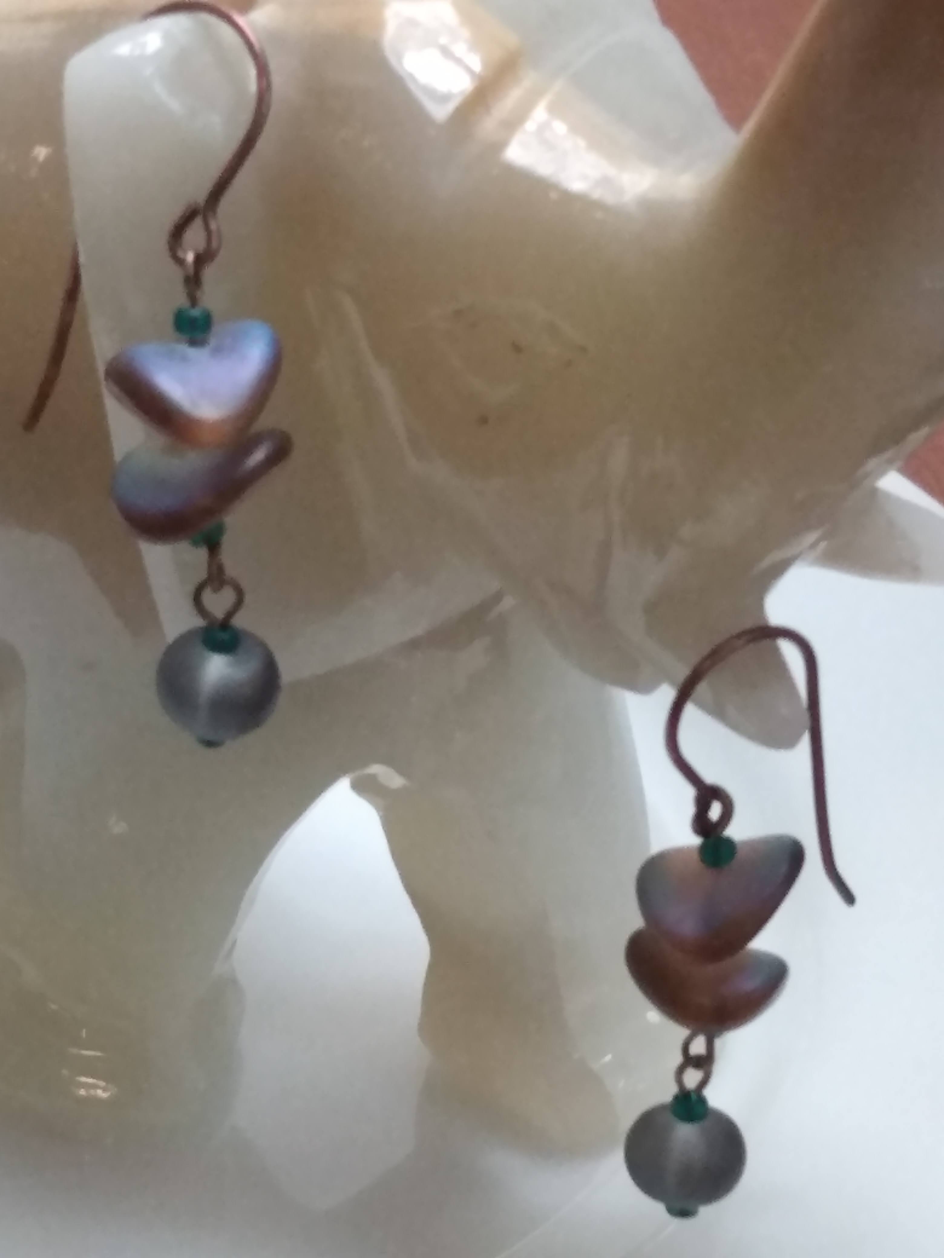 Blue Brown Color- Czech Glass Bead -Artisan Earrings