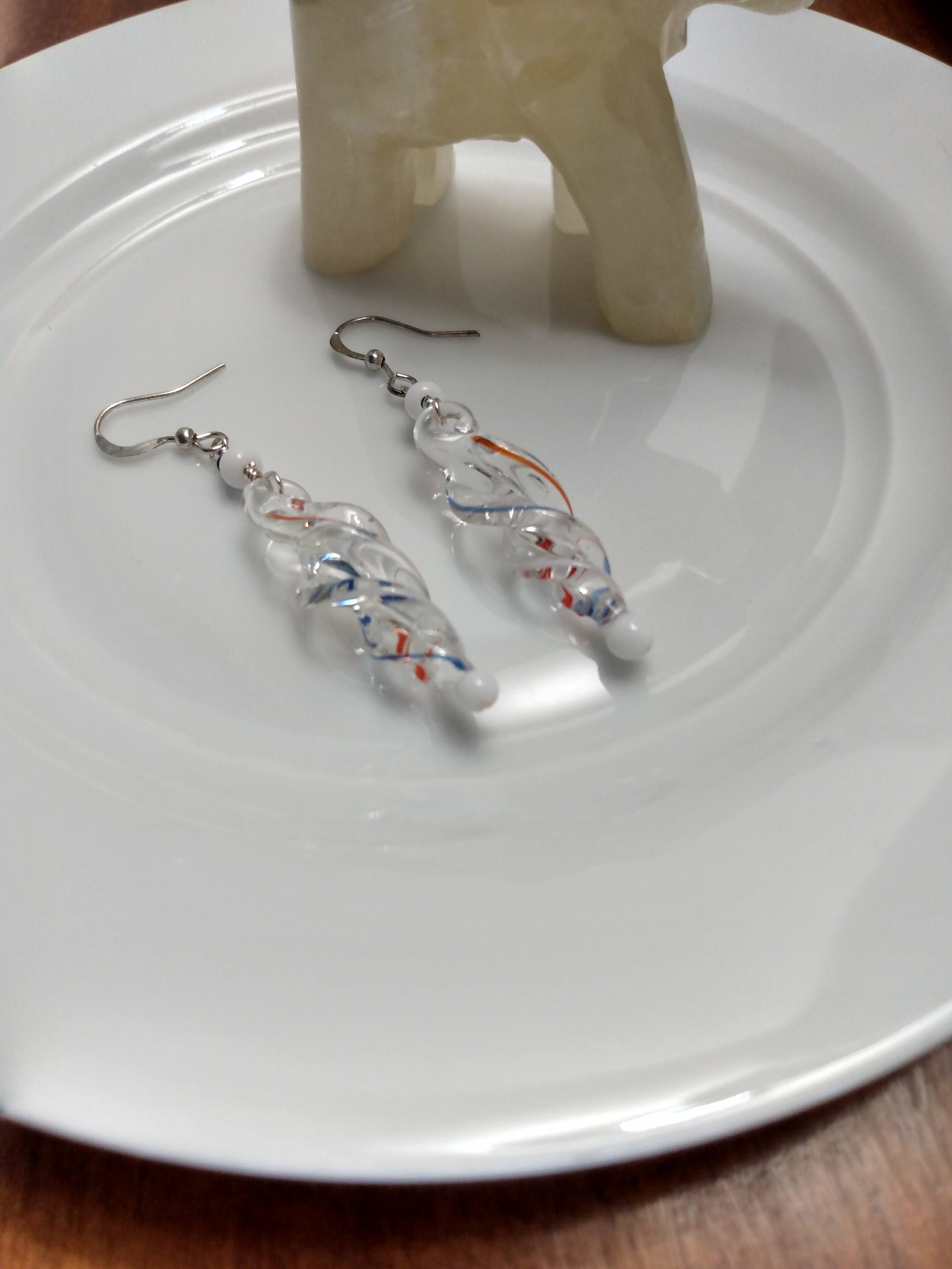 Glass Color- Swirl Pattern Glass Bead Earrings