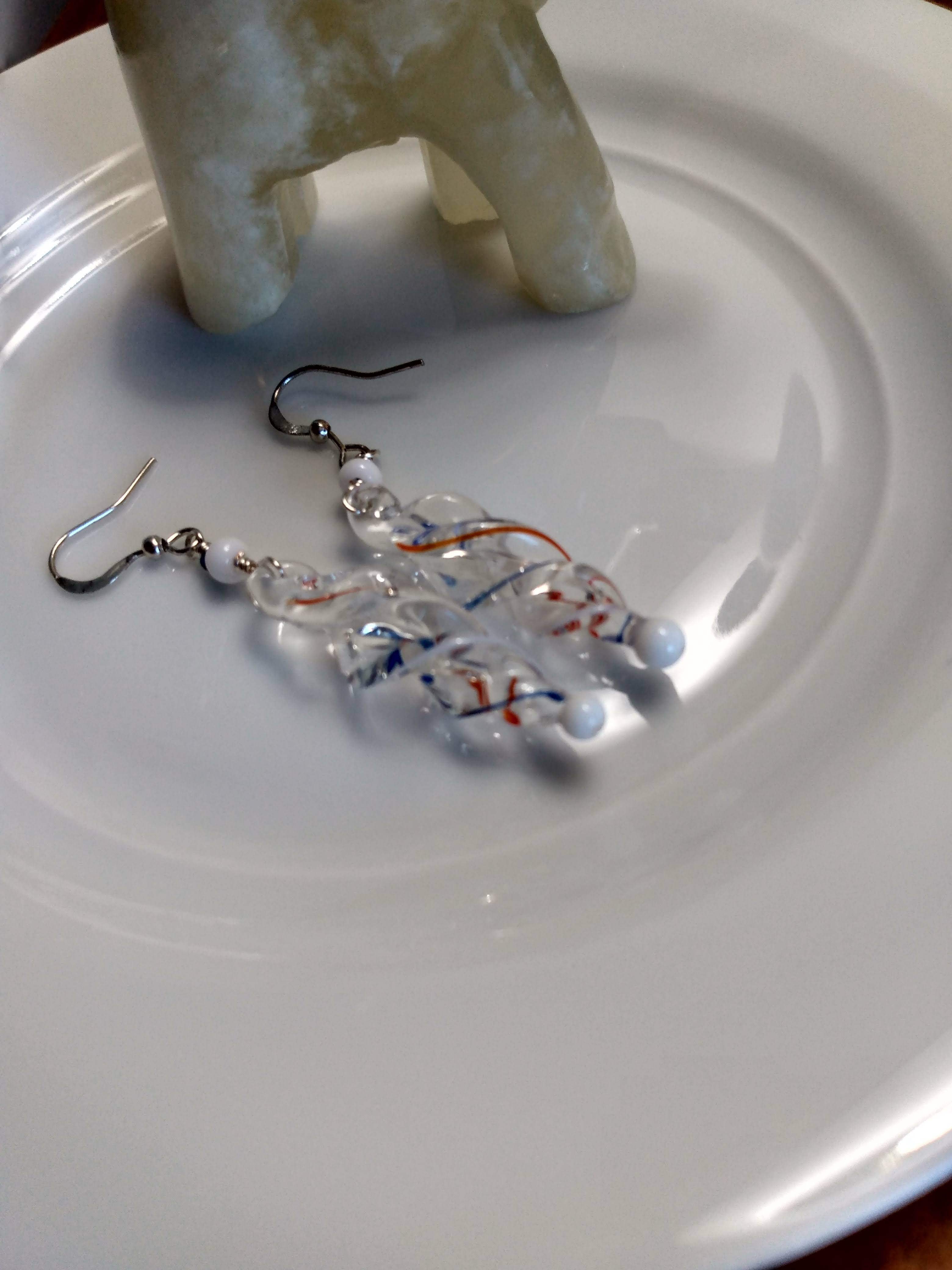 Glass Color- Swirl Pattern Glass Bead Earrings