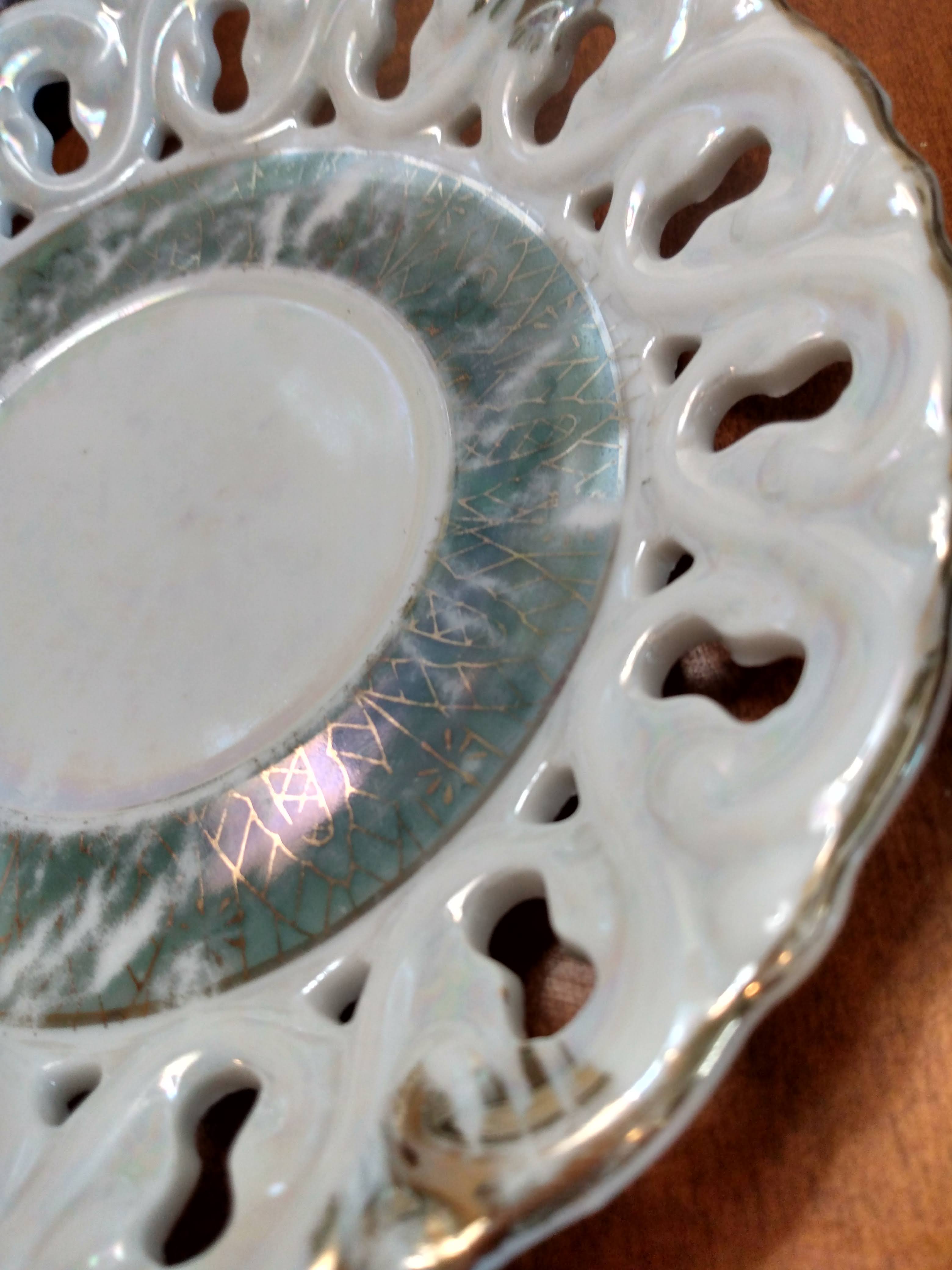 Moonstone Pearl Color - Porcelain Fine China Collectible - Authentic Vintage Rare - Gold Green Pattern- Japanese Plate - Home Decor