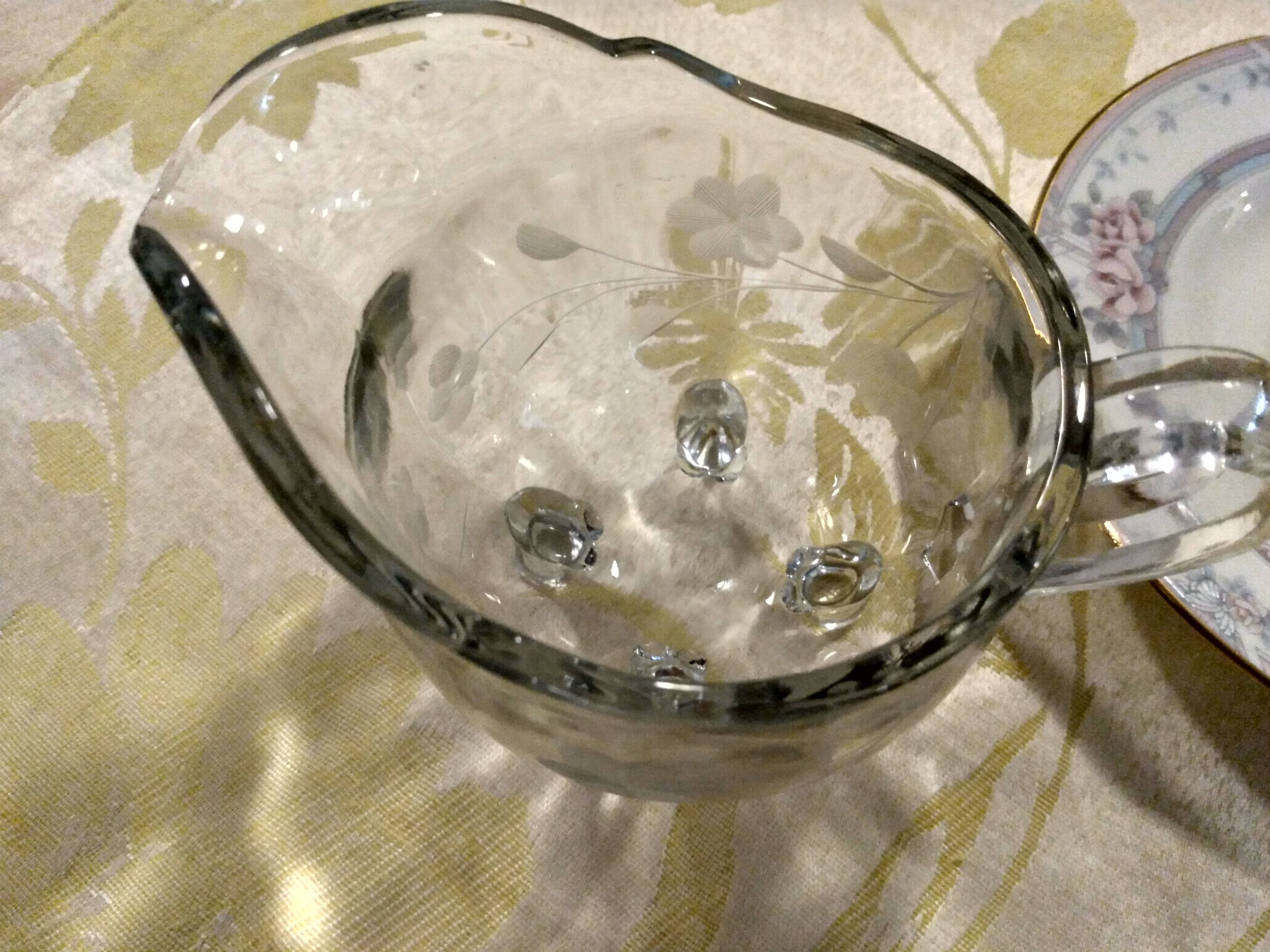 Mid Century Crystal Glass - Etched Floral Pattern - Creamer