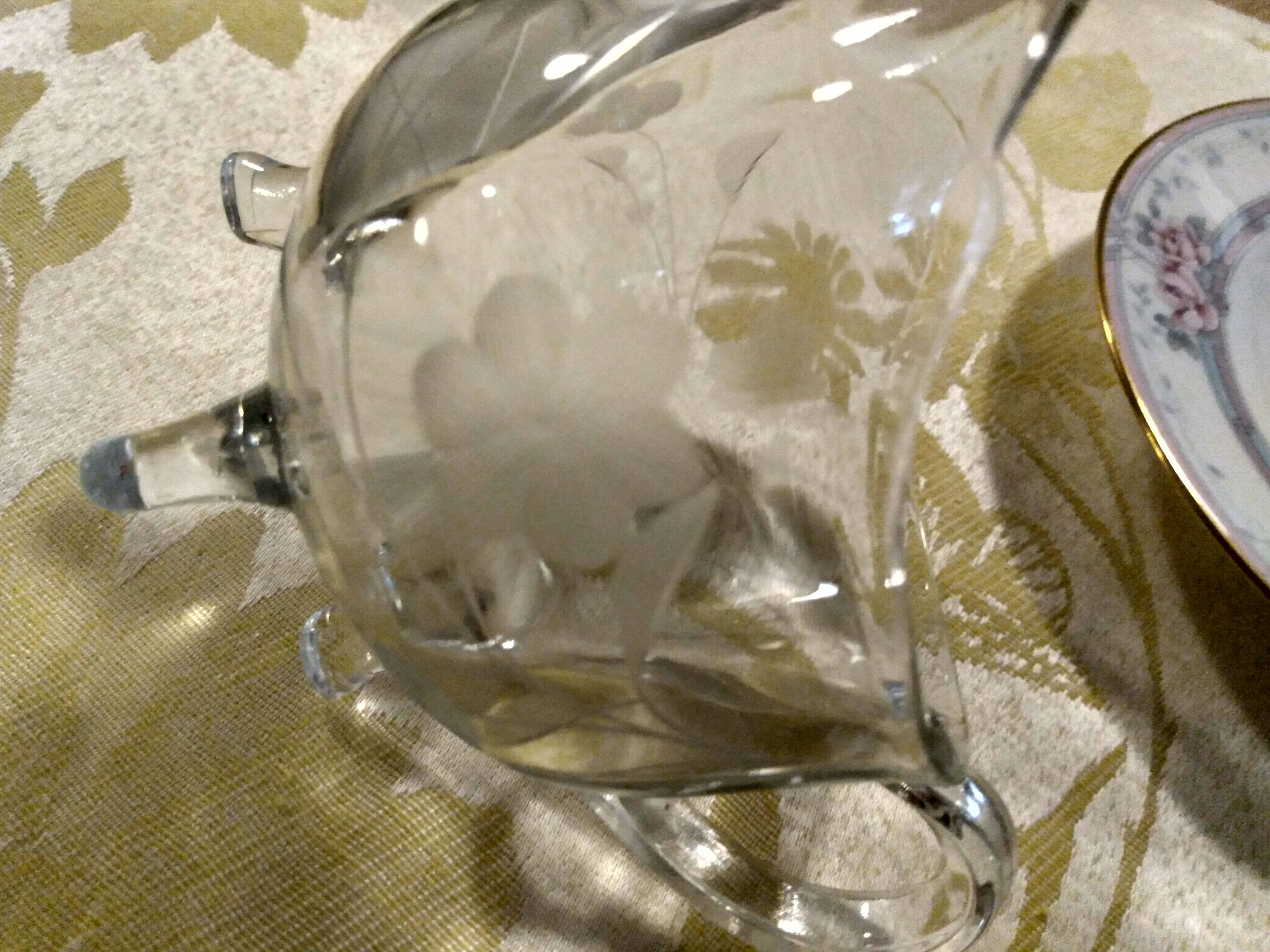 Mid Century Crystal Glass - Etched Floral Pattern - Creamer